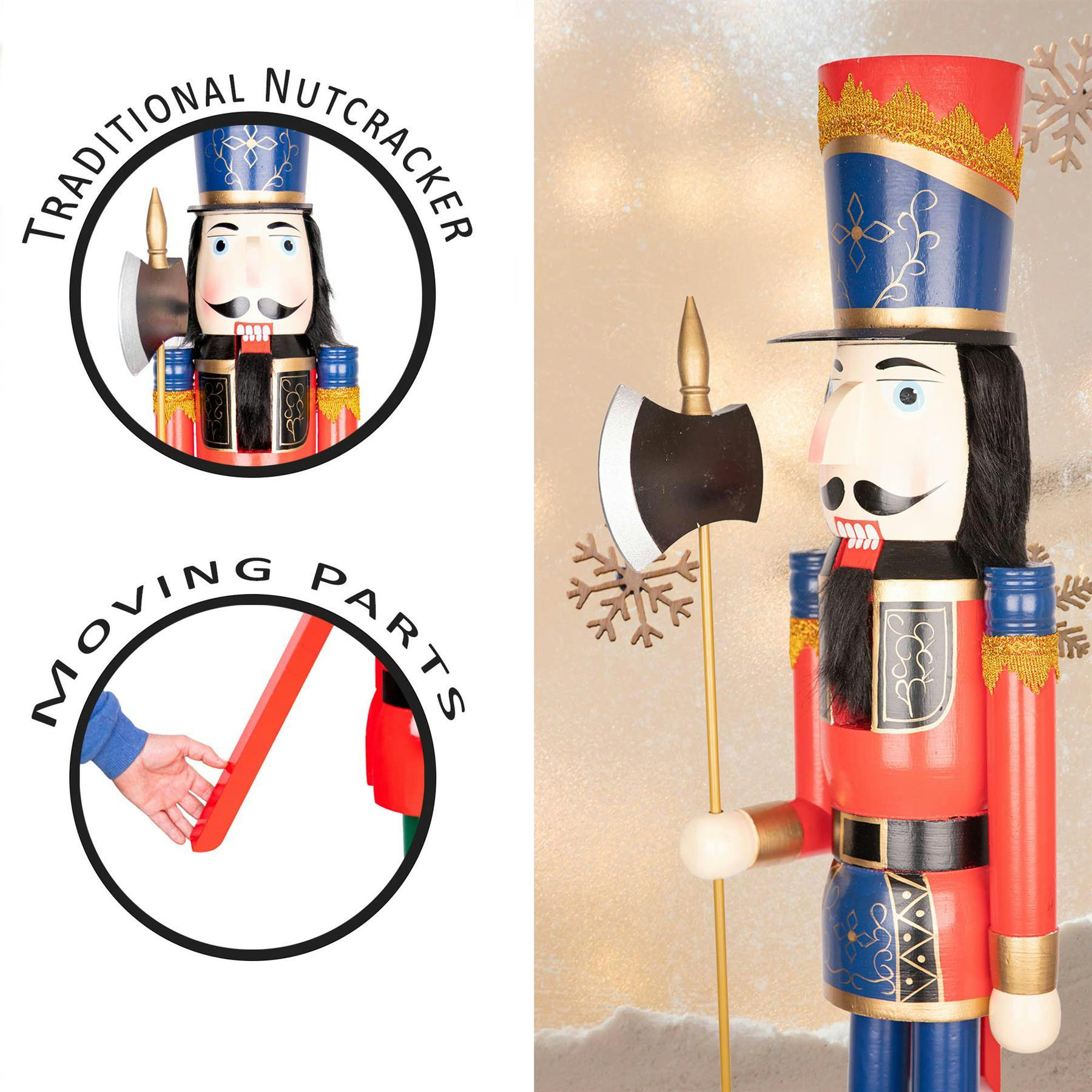 Rackhams 120Cm Wooden Christmas Nutcracker Soldier Ornament, Hand-Painted Wood Decorative Figure
