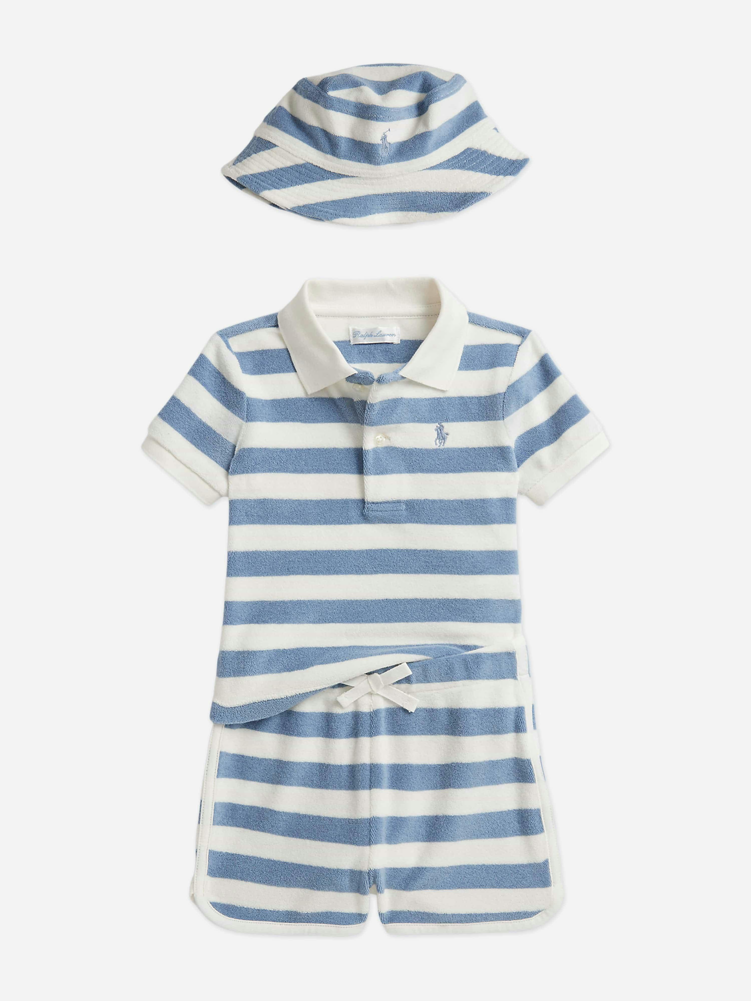 Ralph Lauren Kids Boys Blue Ralph Lauren Baby 3 Piece Striped Short Set In - 18 Months