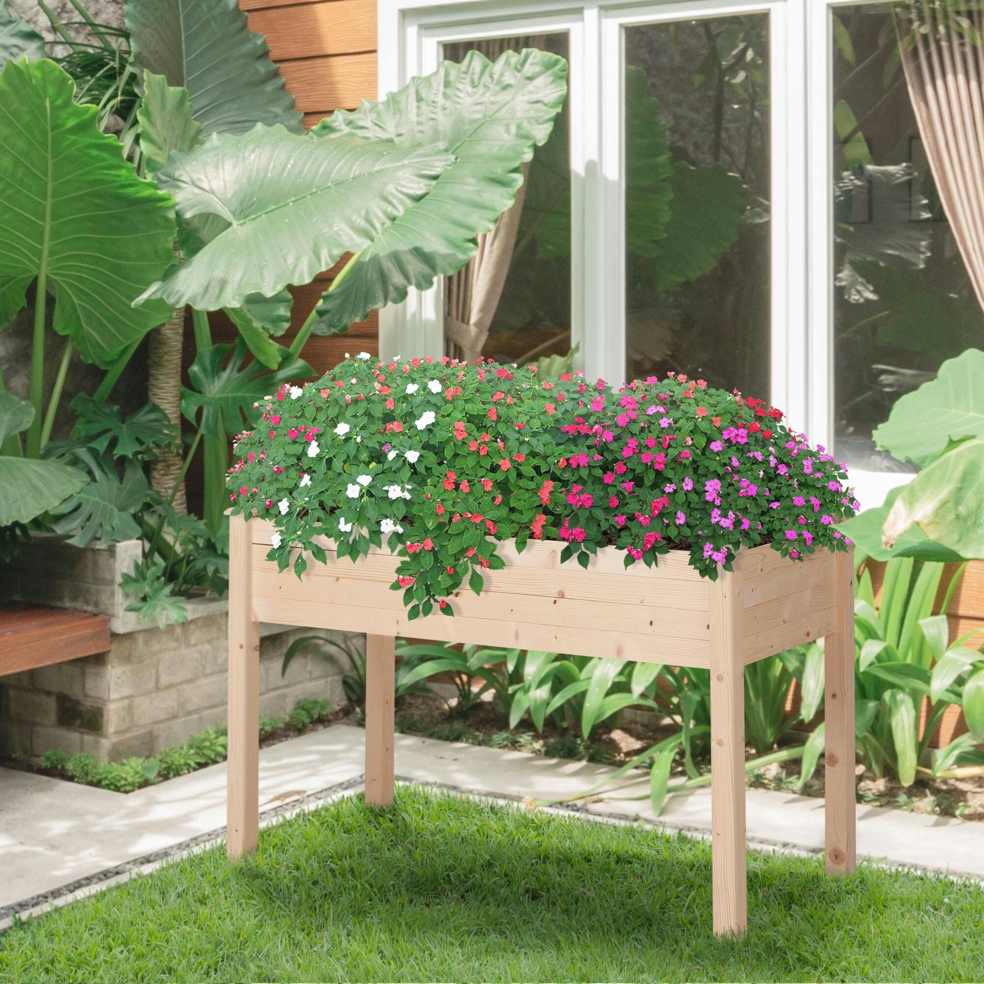 Outsunny Raised Wooden Garden Planter Bed - Brown - Extra Large 80 x 40cm Planting Area - Fir Wood - Durable & Water-Resistant - Image 2