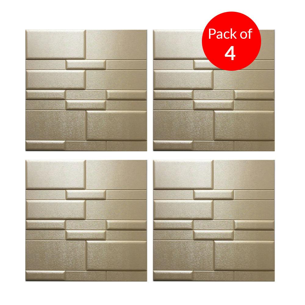 Rackhams Cream/Light Linear Edge 3D Grid Pu Leather Wall Panels - 60X60cms, 10Mm Thickness Size 600 X 600 Mm (Pack Of 4)