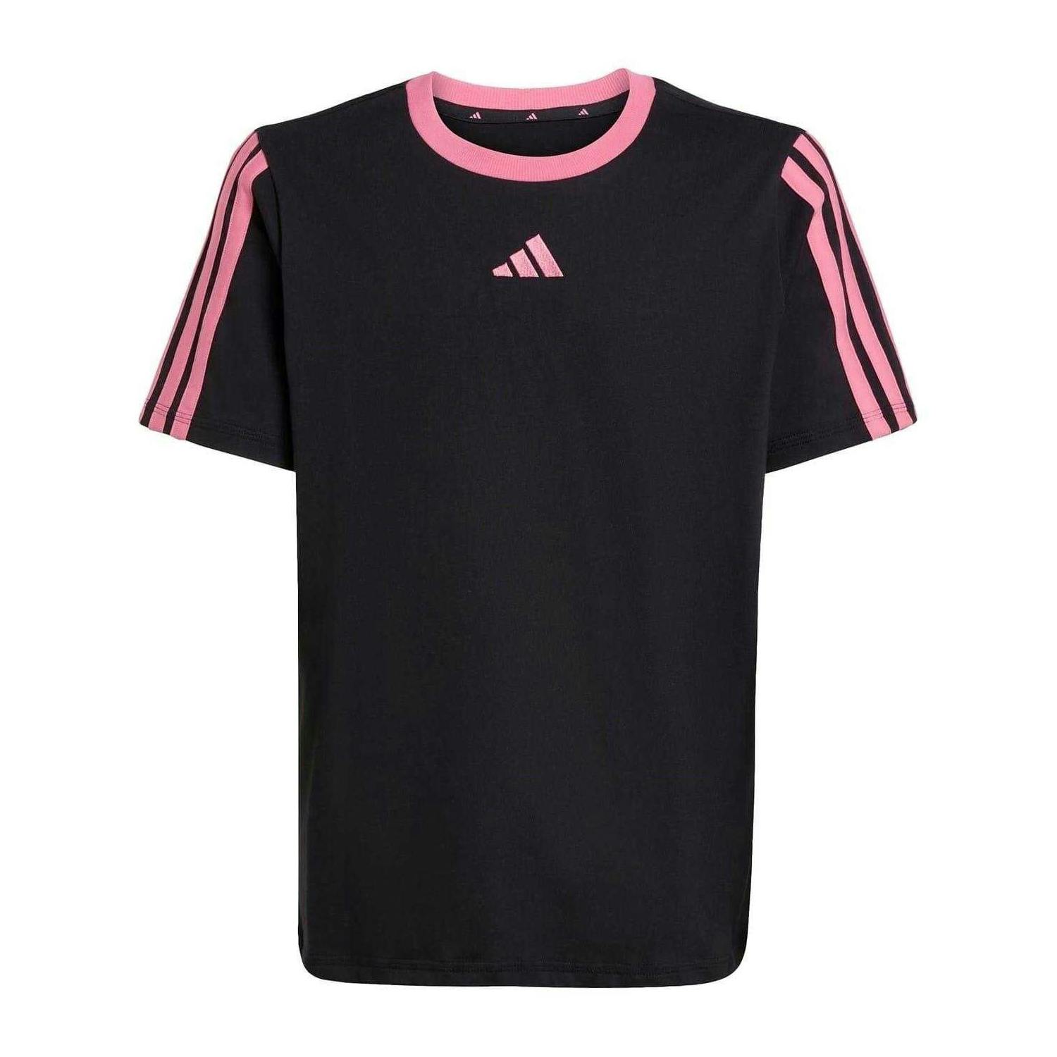 Adidas Girls Black/Pink Essentials 3 Stripes T-Shirt - 9-10 Years - 100% Cotton