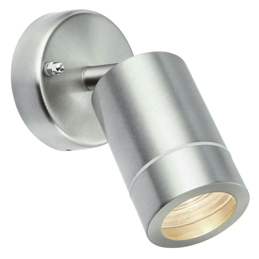 Rackhams Ip44 Outdoor Adjustable Spotlight Brushed Steel Gu10 Dimmable Accent Downlight Size 1
