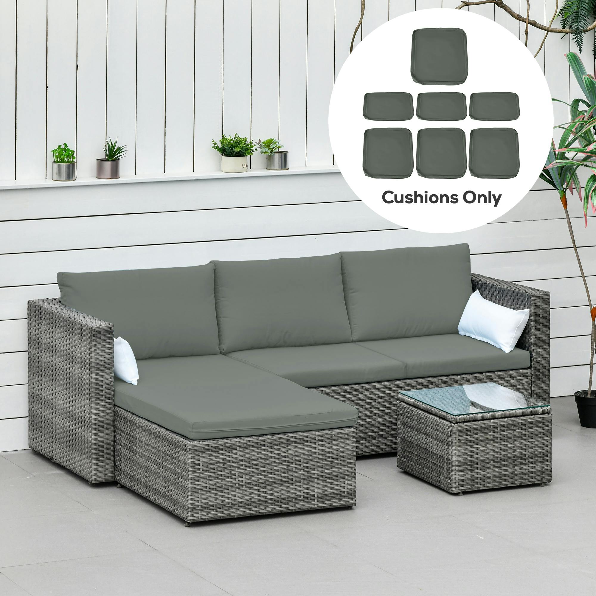 Rackhams Grey Cushion Cover Replacement Patio Rattan Furniture Seat Cover - Deep