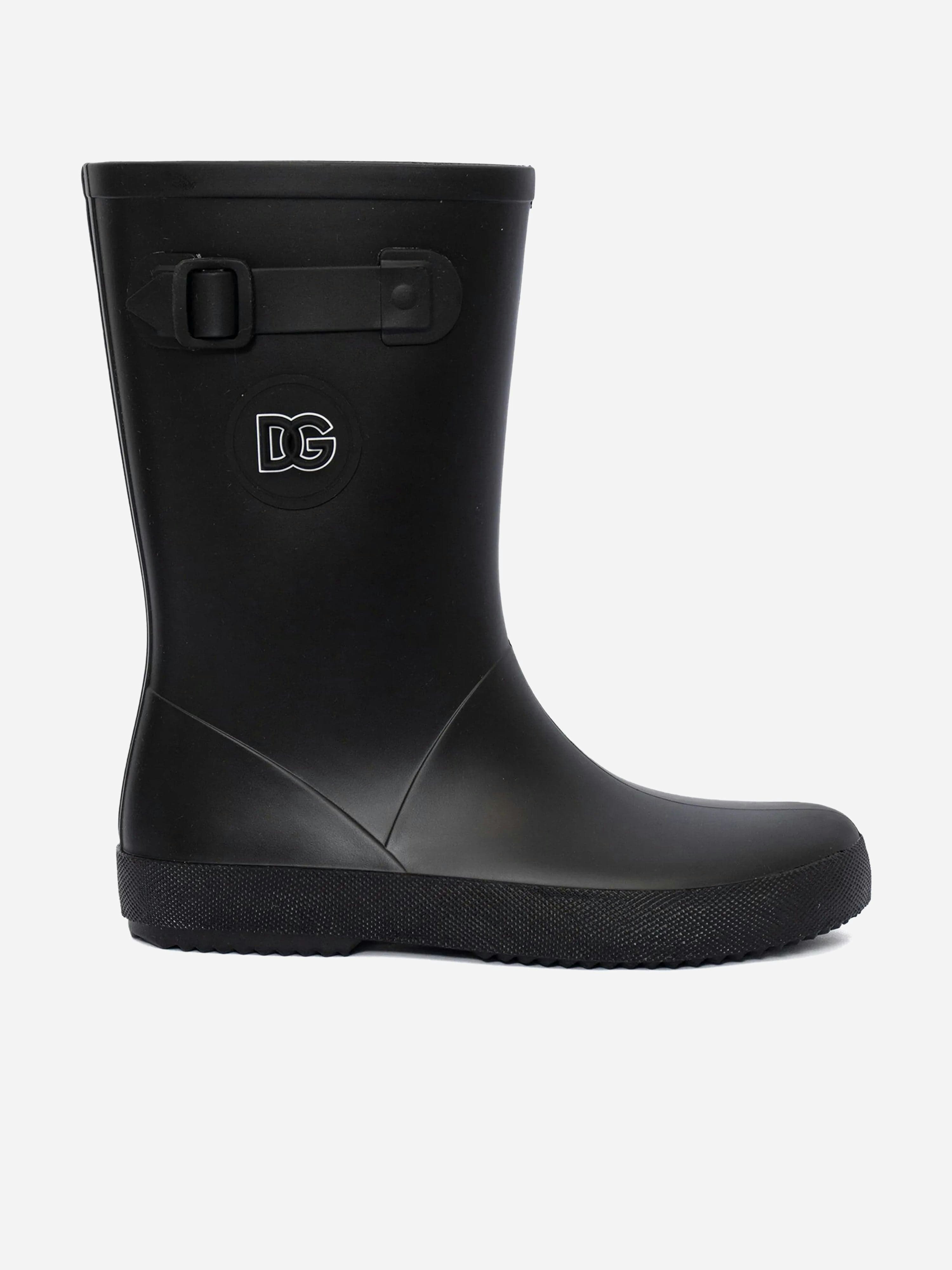 Dolce & Gabbana Kids Black Logo Rain Boots In - Eu 28 Uk 10