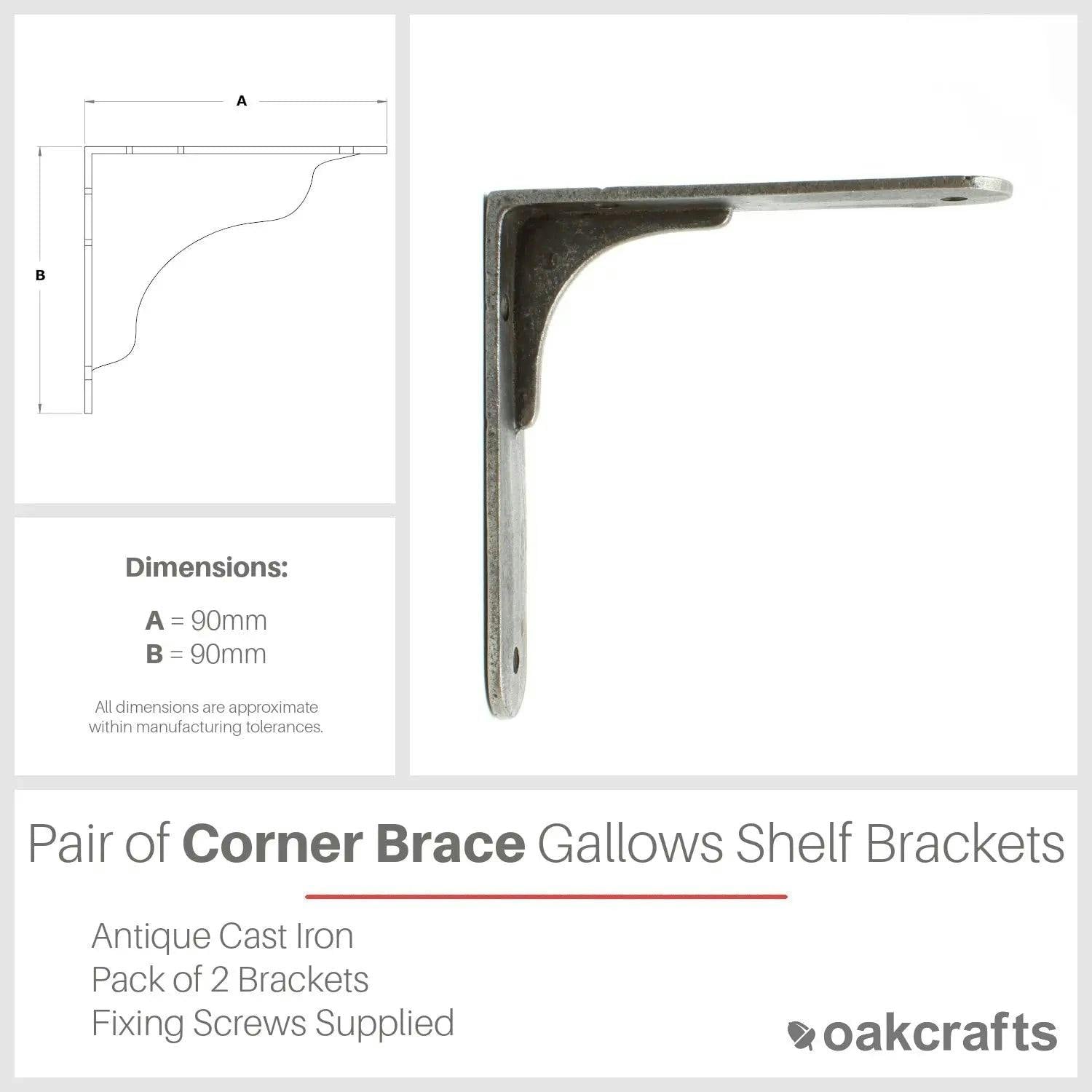 Rackhams Pair Of Corner Brace Gallows Style Antique Cast Iron Shelf Brackets - 90Mm X 90Mm - Image 2