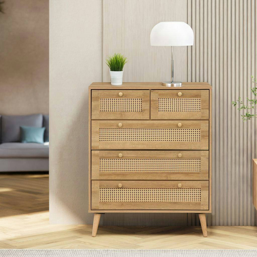 Rackhams Light Manila Rattan 3+2 Chest Of Drawers - Oak And Pvc Rattan