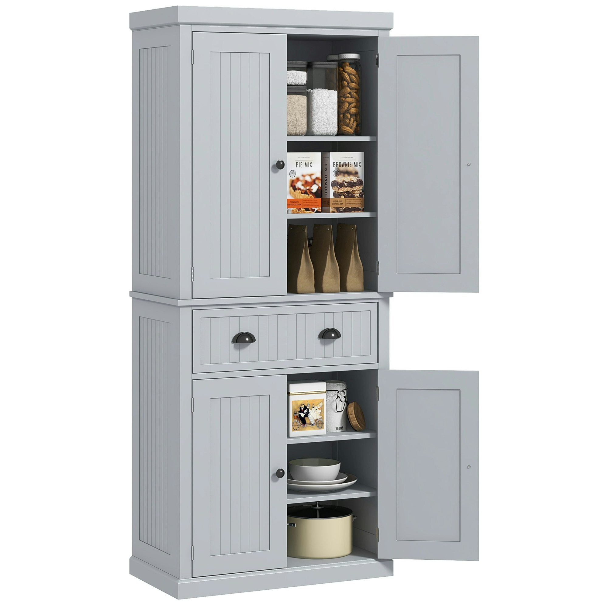Rackhams Black/Grey Freestanding Kitchen Storage Cabinet Drawers Cupboards Shelves Size 4