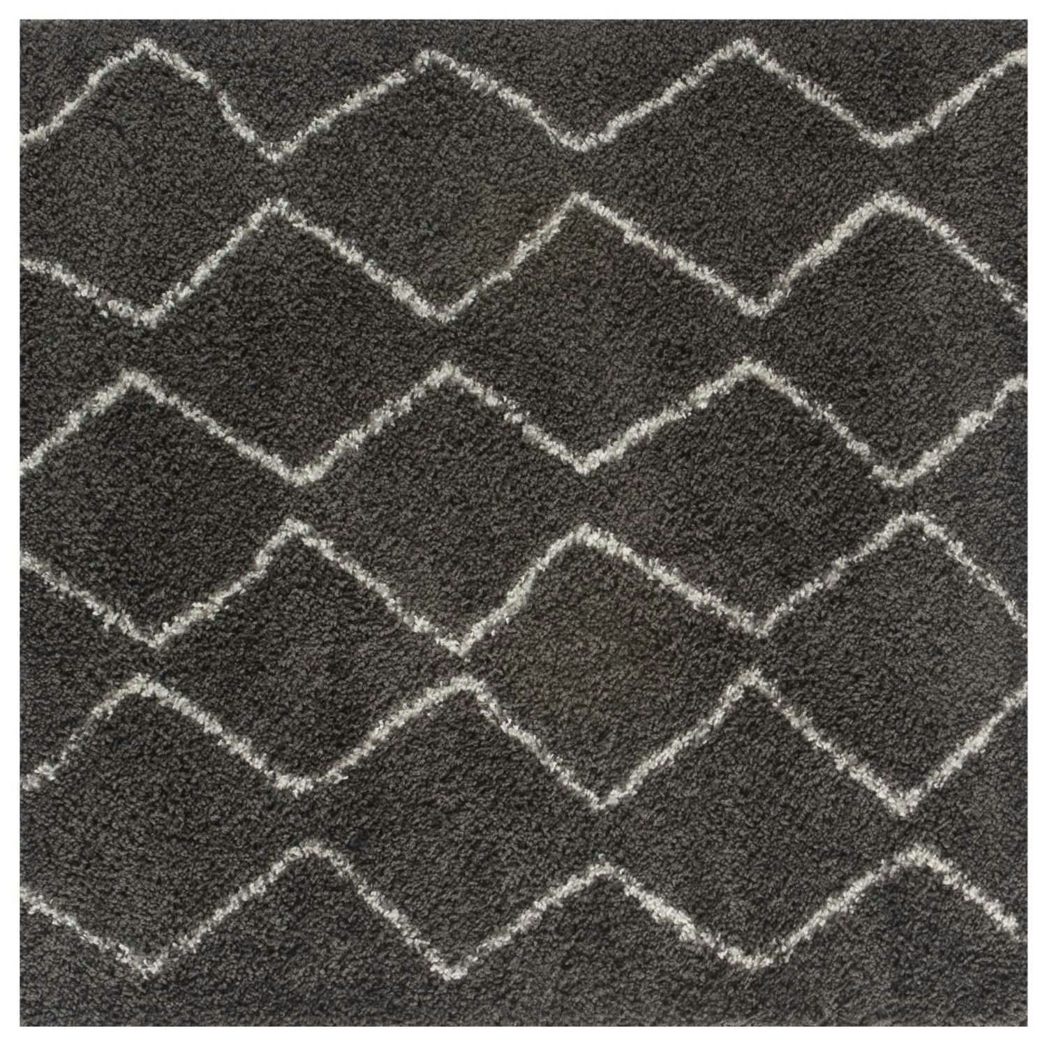 Rackhams Dark/Grey Moroccan Shaggy Rug | 840 - 120X120 Cm