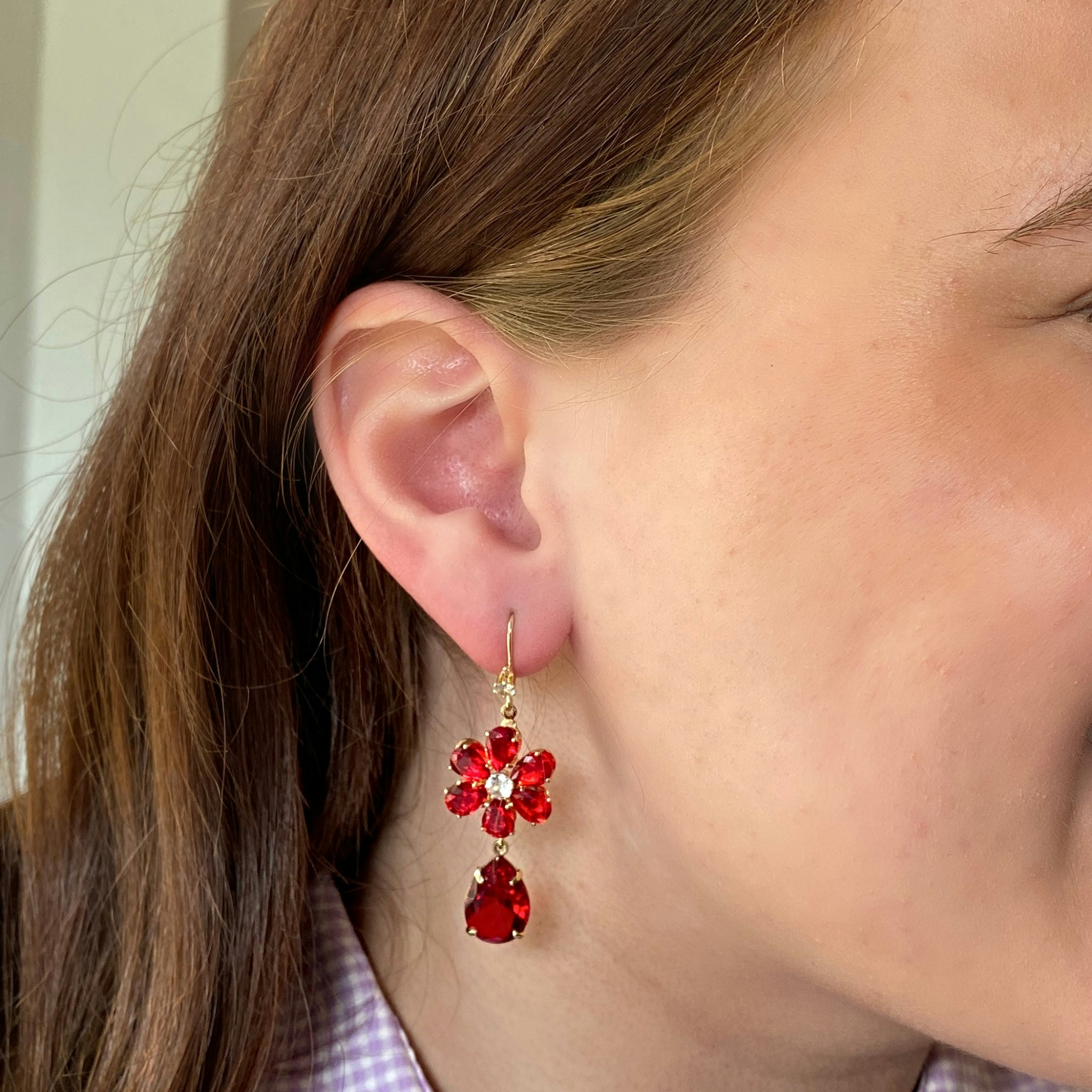 Queenmee Accessories Red Drop Earrings Flower