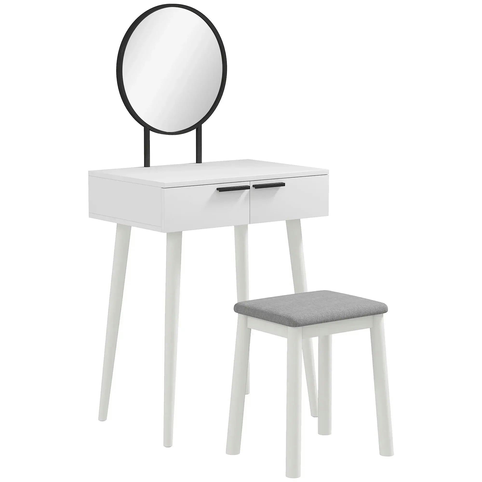 Homcom White Dressing Table Vanity Set Make Up Desk With Mirror & Stool - Yes - Round - Image 4
