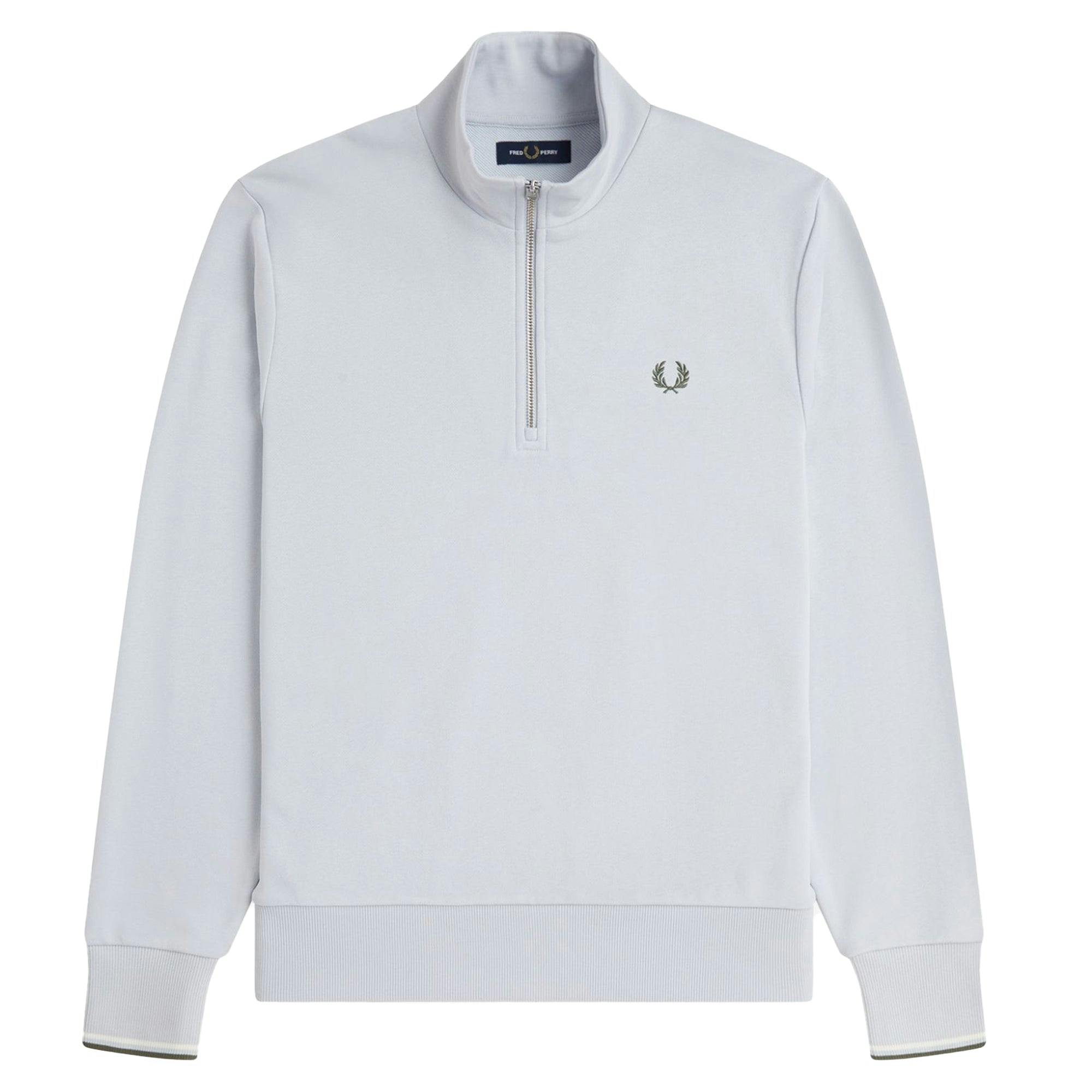 Fred Perry Blue/Green Half Zip Sweatshirt Dusky /Ecru/Laurel Wreath - Xxl
