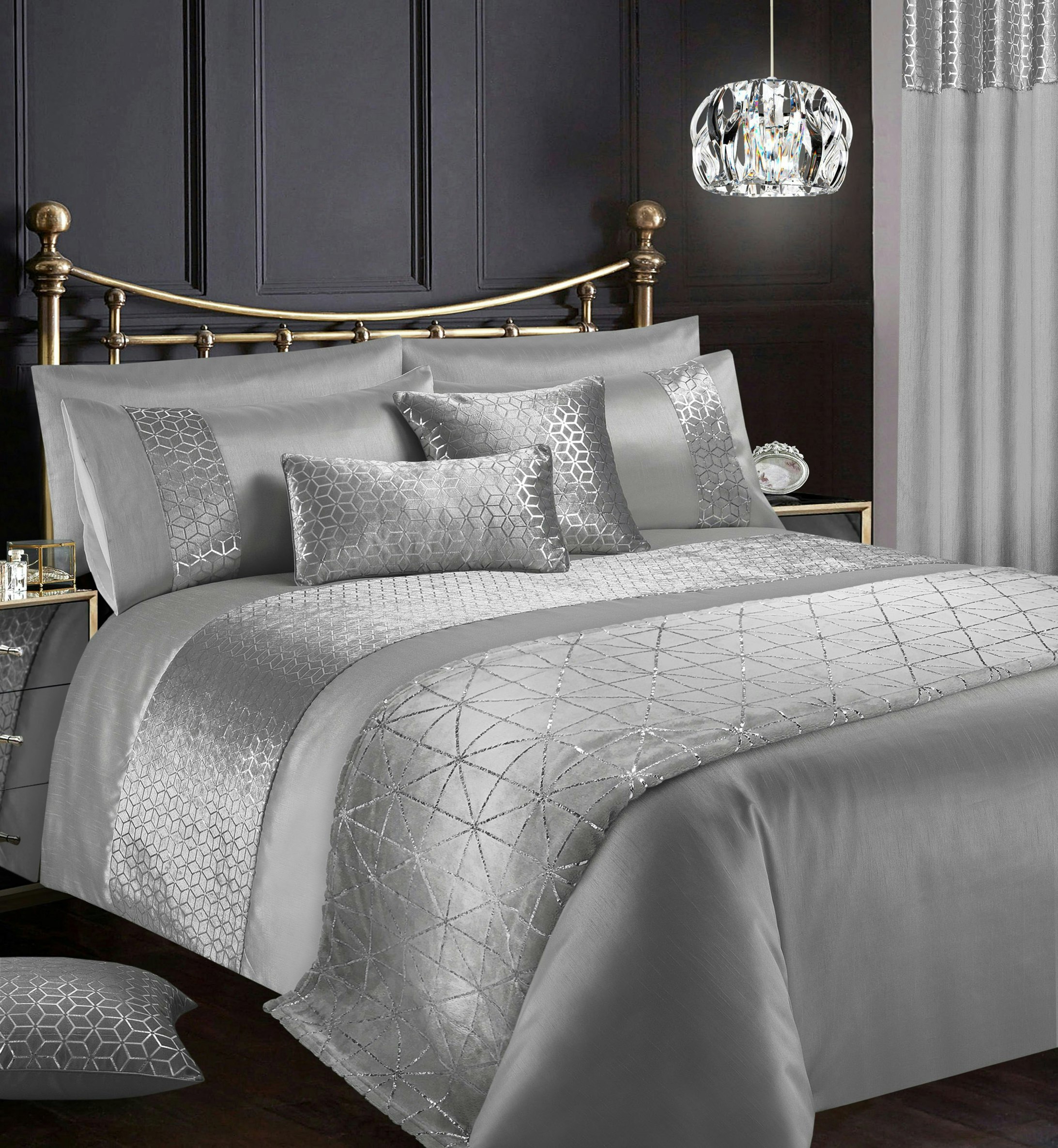 Rackhams Silver Vera Foil Printed Duvet Cover & Pillowcase Set - Single