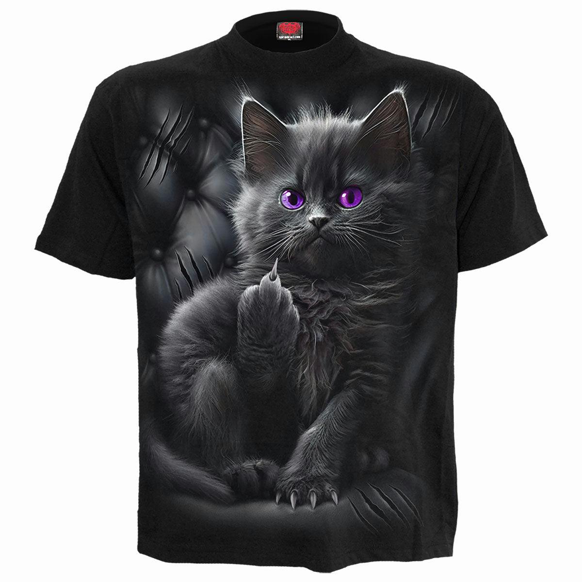 Spiral Direct Black Cattitude - Front Print T-Shirt - Xxl - Digital - Digital