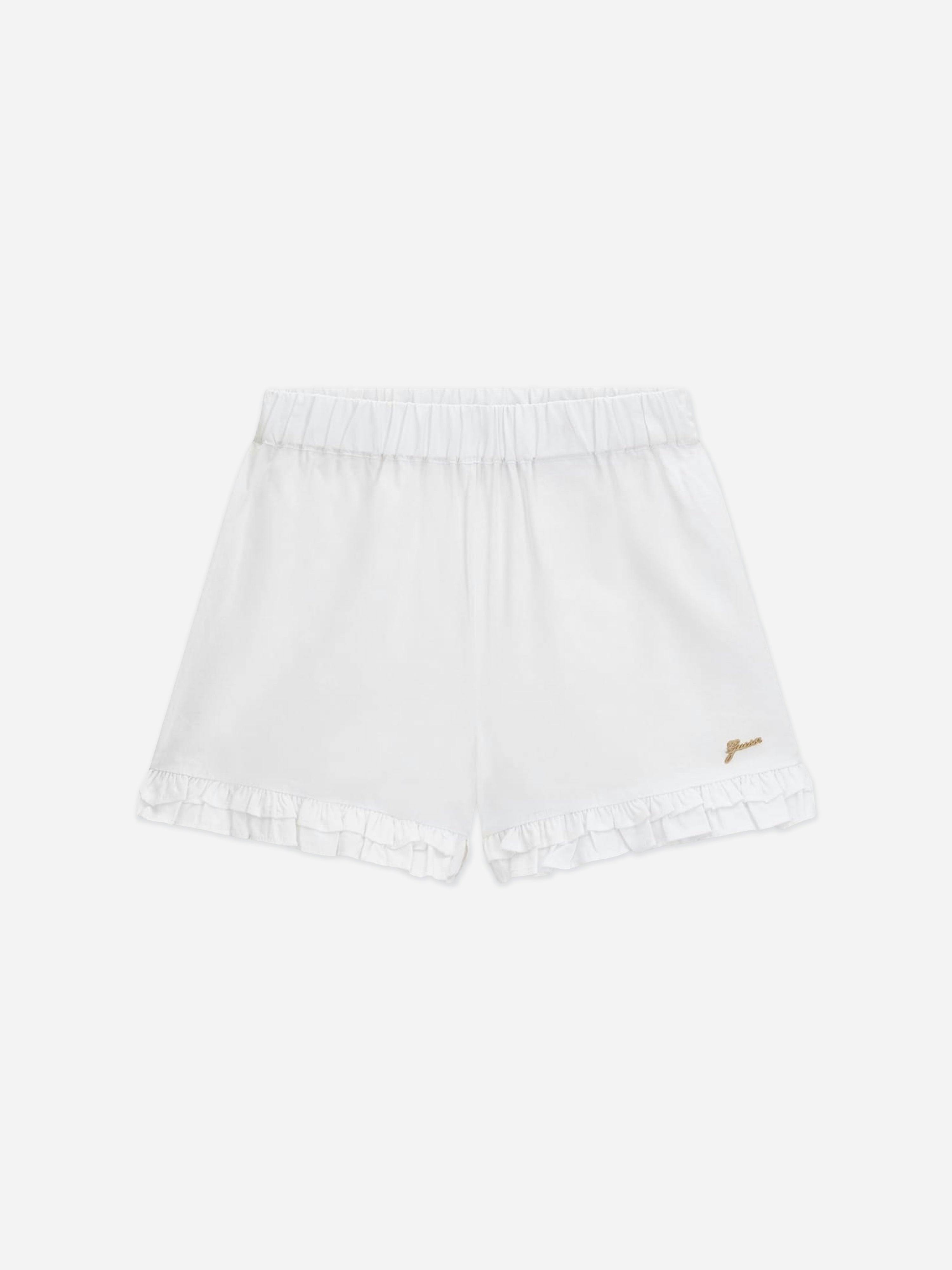 Guess Girls White Poplin Logo Shorts In - 16 Yrs