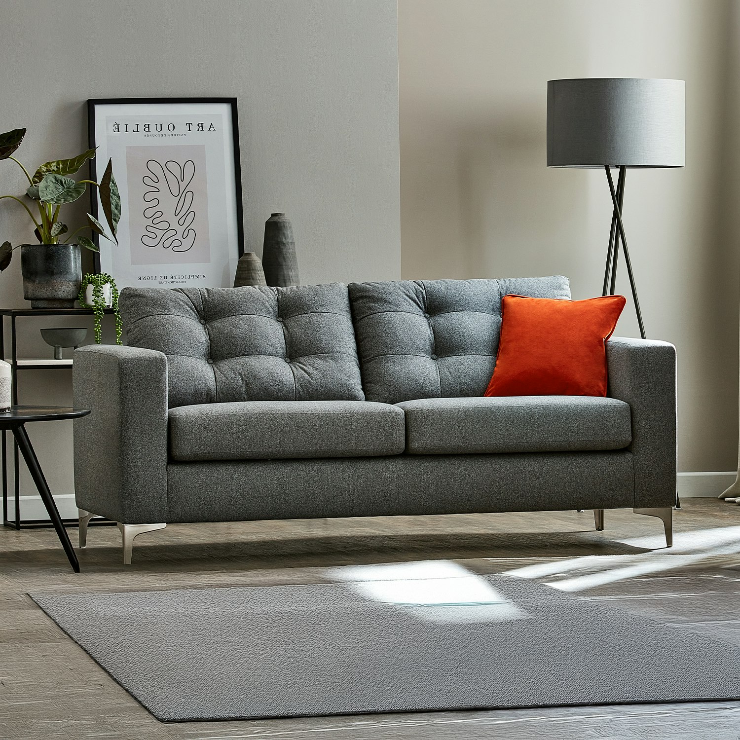 Rackhams Grey Hackney Fabric 3 Seater Sofa - Pewter