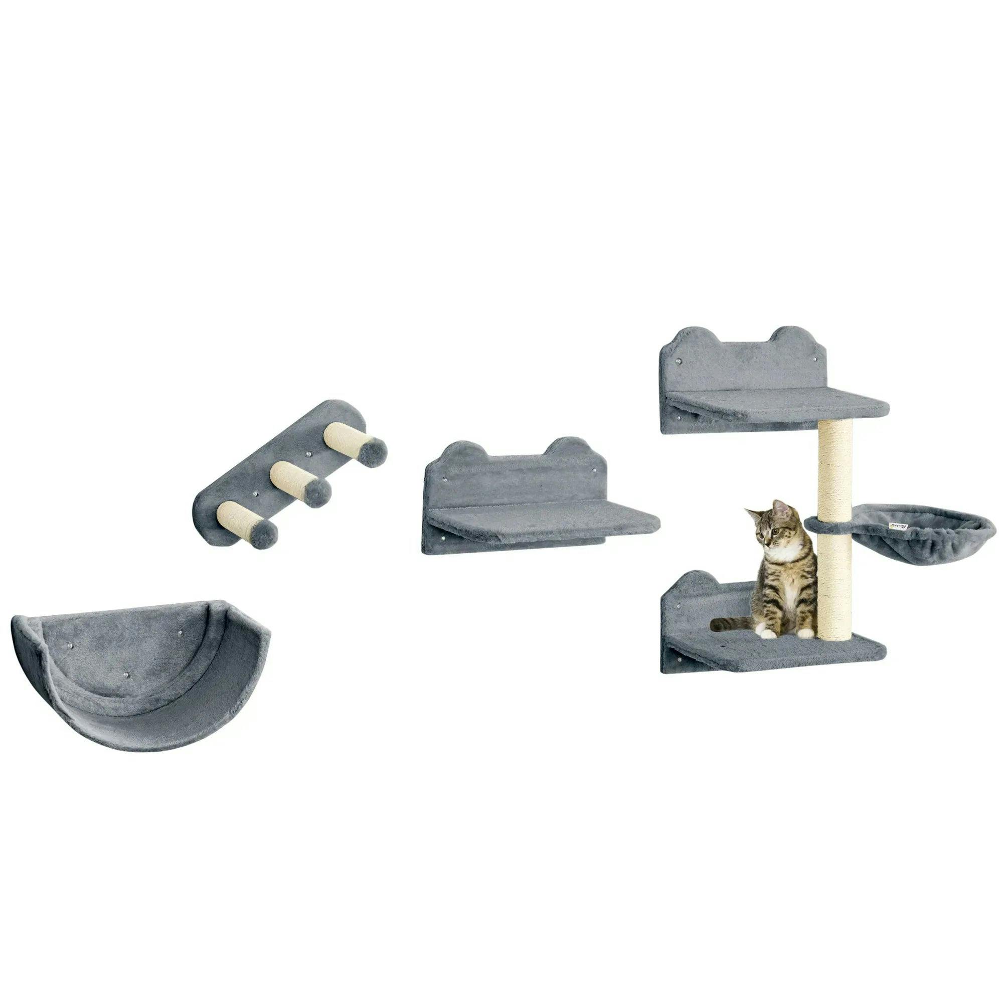 Cat Tree Wall Mounted Shelves Scratching Post Climbing Activity Set Grey - Image 6