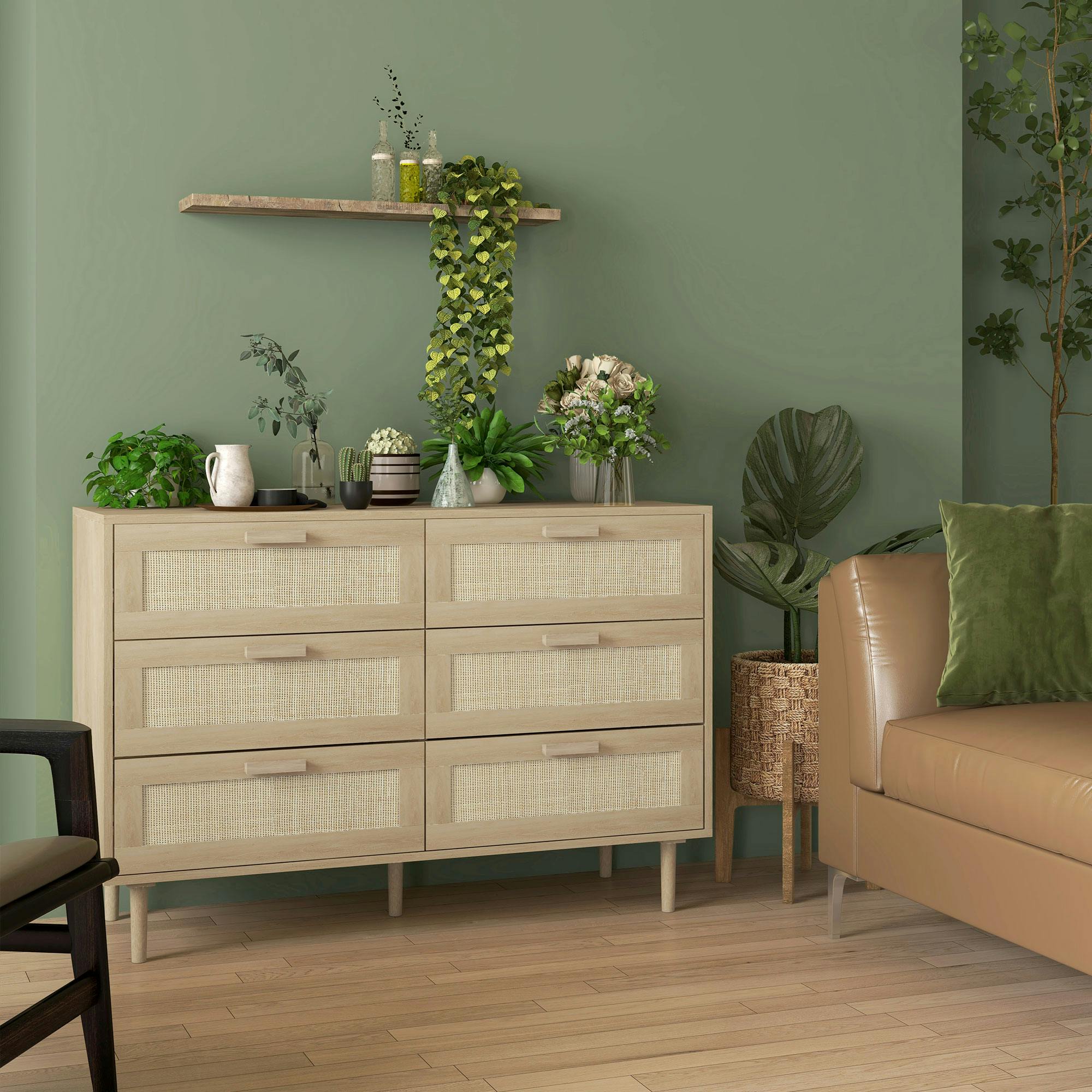 Homcom Chest Of Drawers, 6-Drawer Dresser For Bedroom, Living Room, Oak