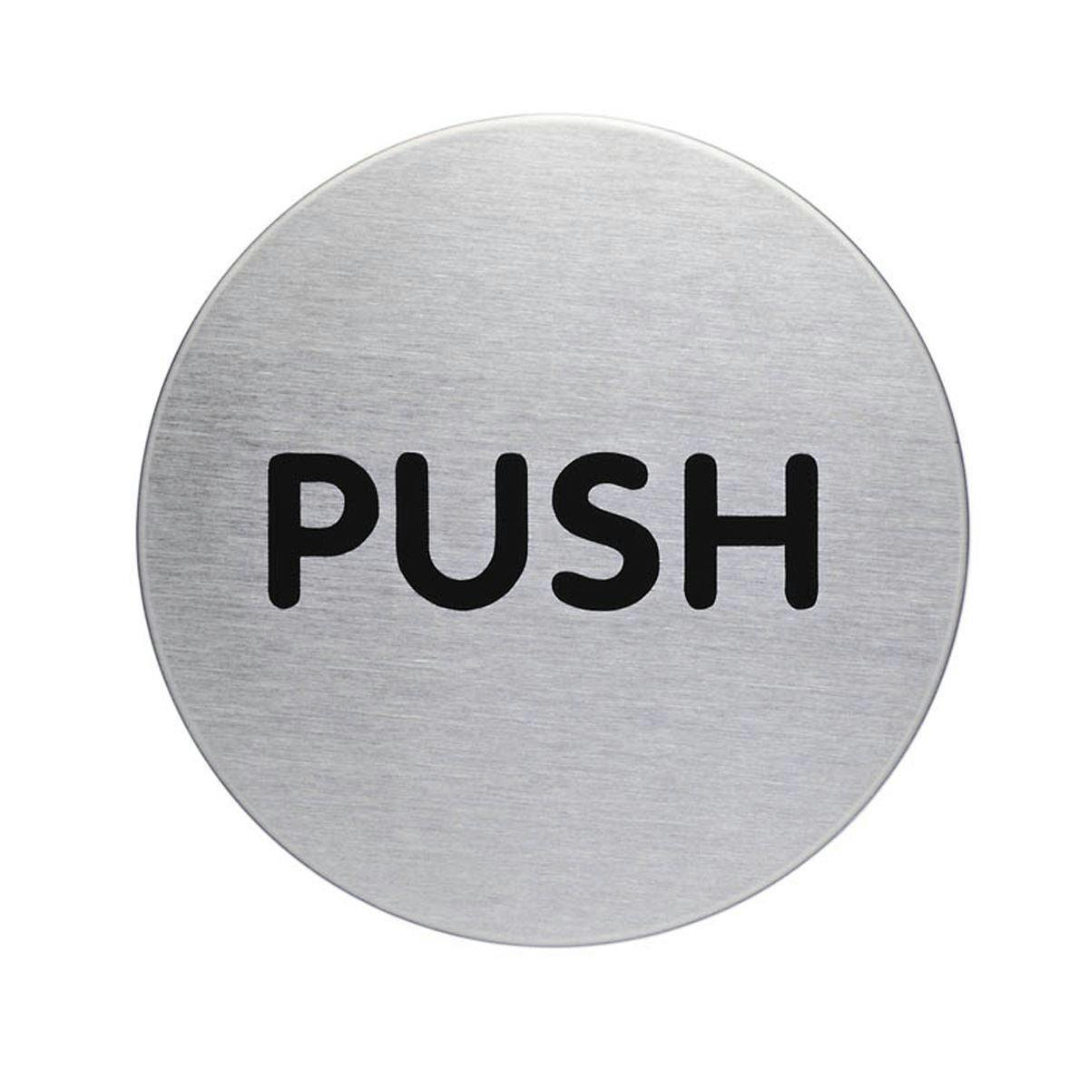 Durable Adhesive Fire Door Push Sign Symbol | Brushed Stainless Steel | 65Mm