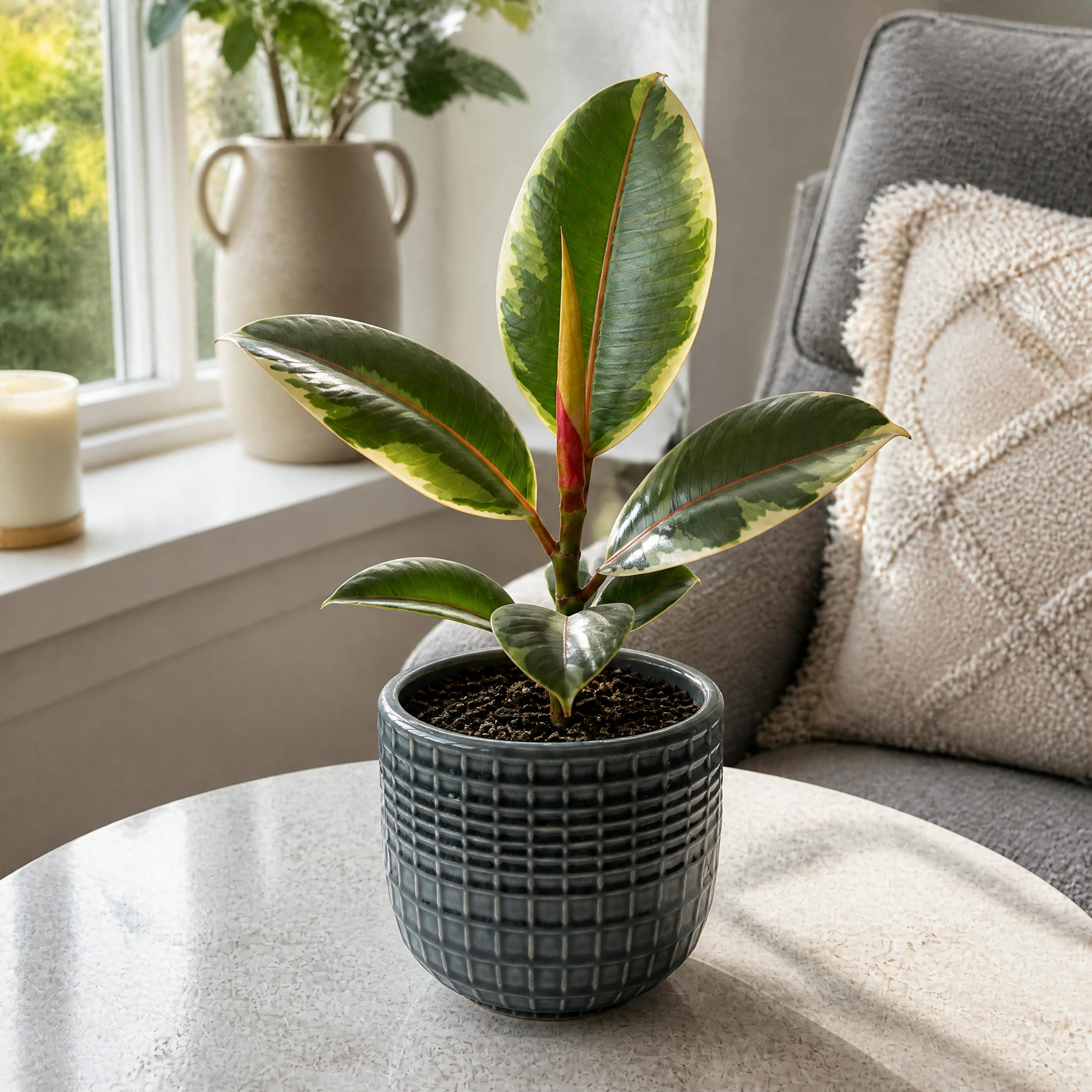 Plants By Post Ficus Belize Pink Rubber Plant E - Grey Ceramic - Image 2