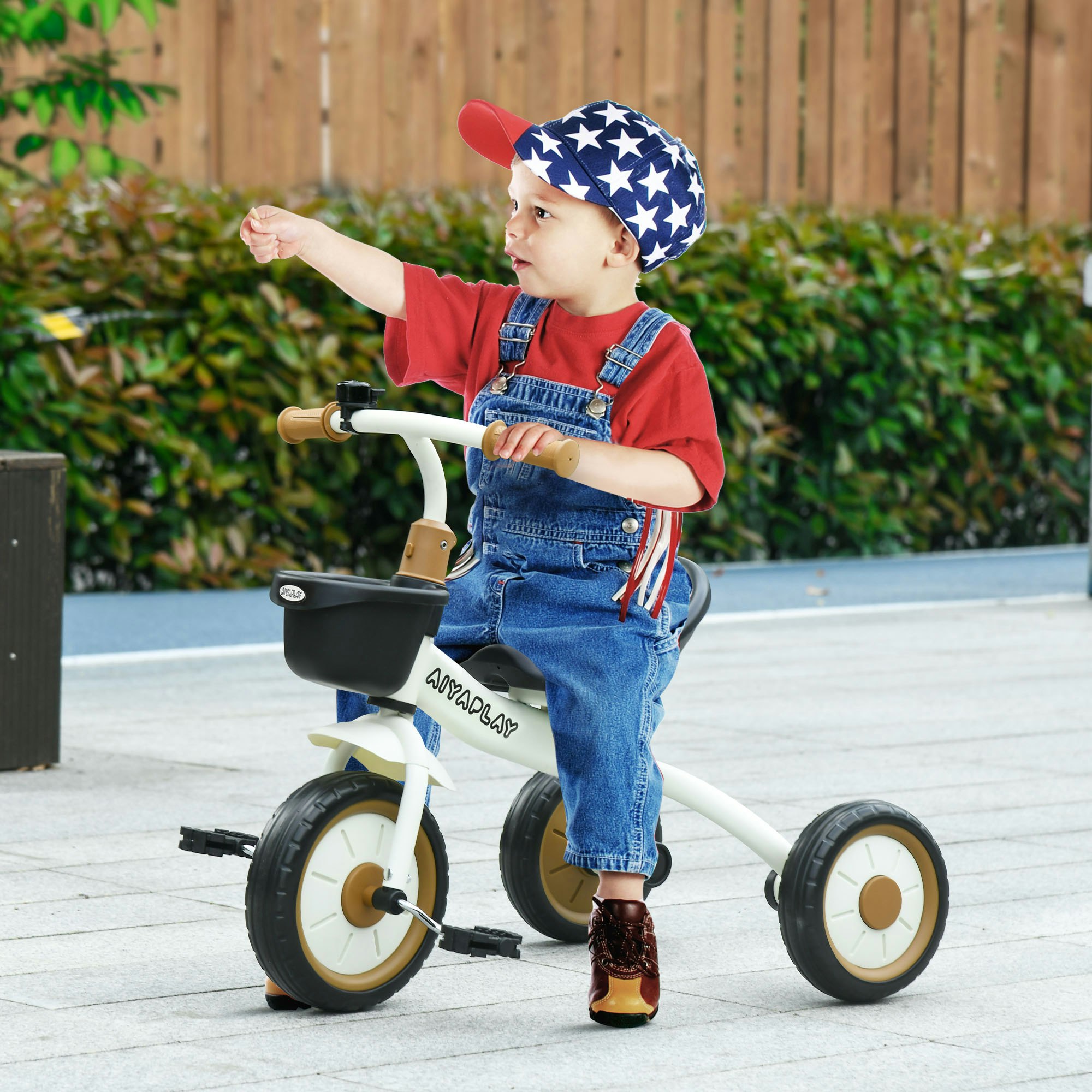 Aiyaplay White Trike W/ Adjustable Seat Basket, Kids Tricycle For 2-5 Years Old