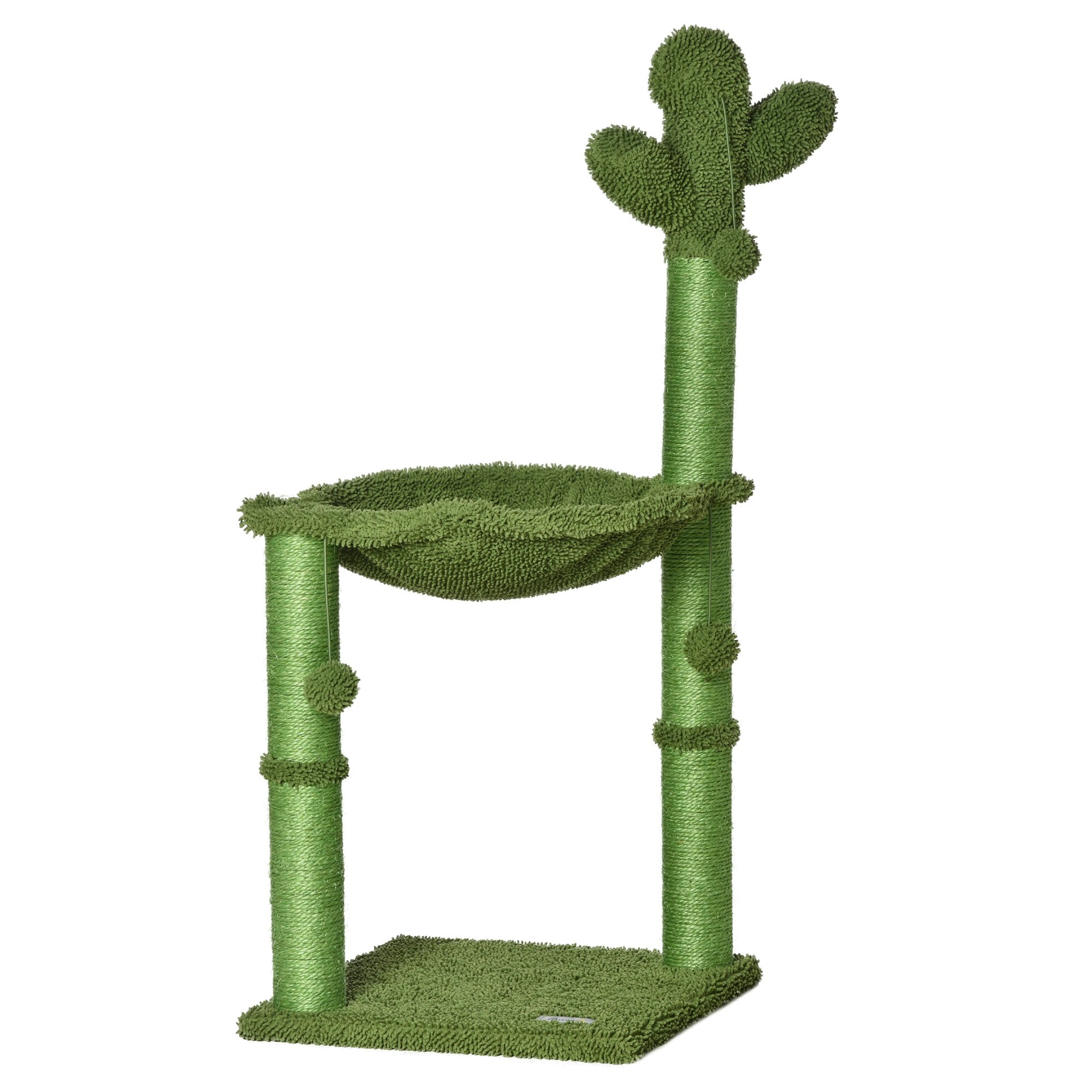 Pawhut Green Cactus Cat Tree Tower Sisal Scratching Post With Hammock X X 96 Cm - Particleboard, Chenille, Sisal - 1 Size 40
