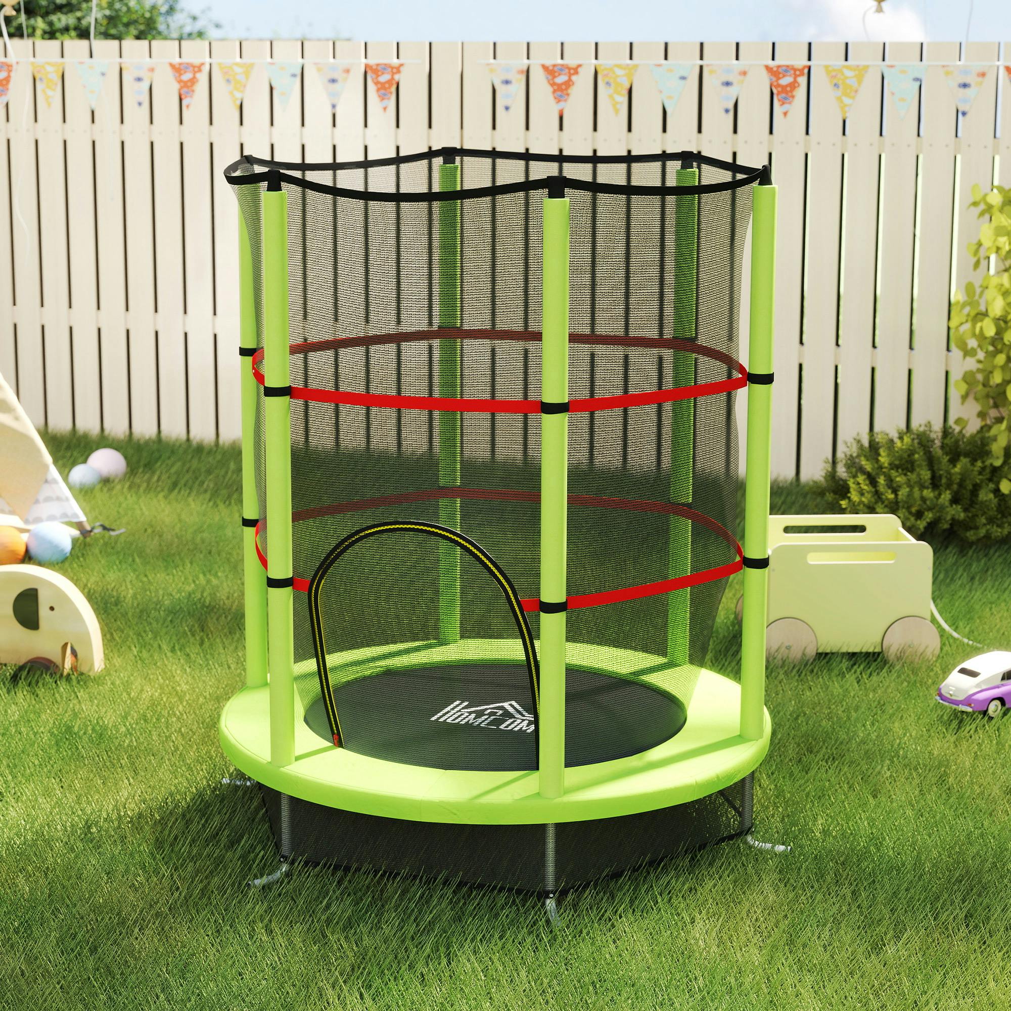 Homcom Kids Trampoline Mini Bouncer W/ Enclosure Net For 3-6 Years Green - Image 3