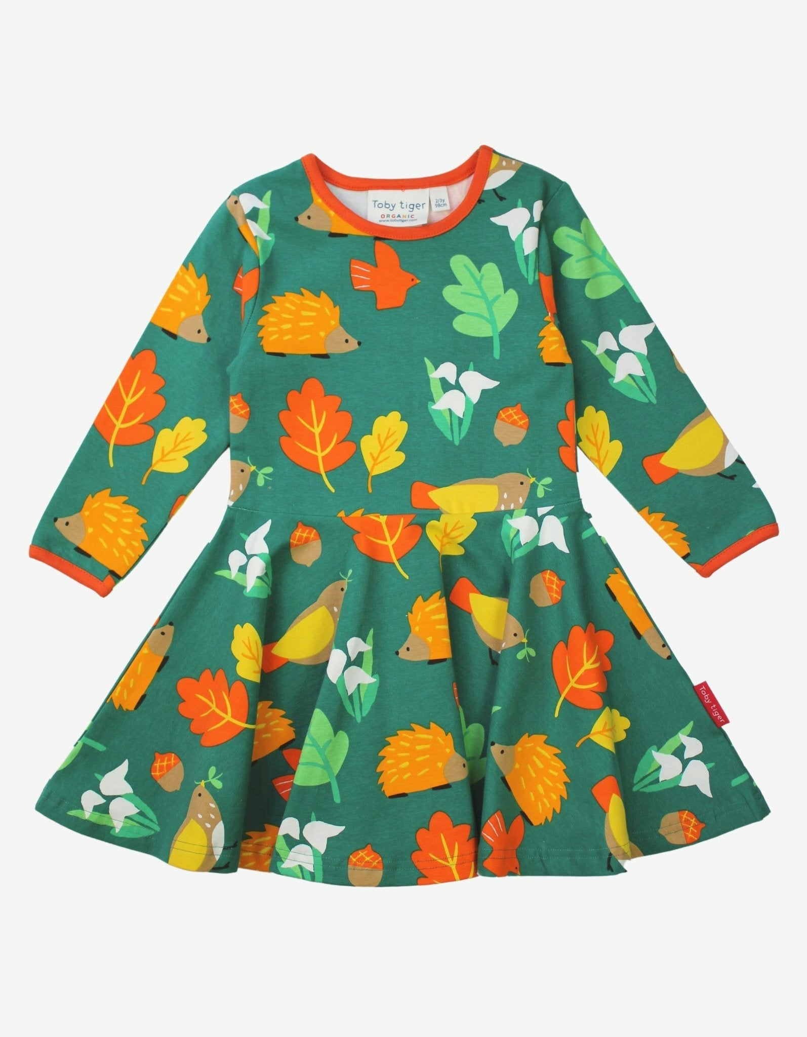 Toby Tiger Green Organic Autumn Print Skater Dress - 4-5Y / 110Cm