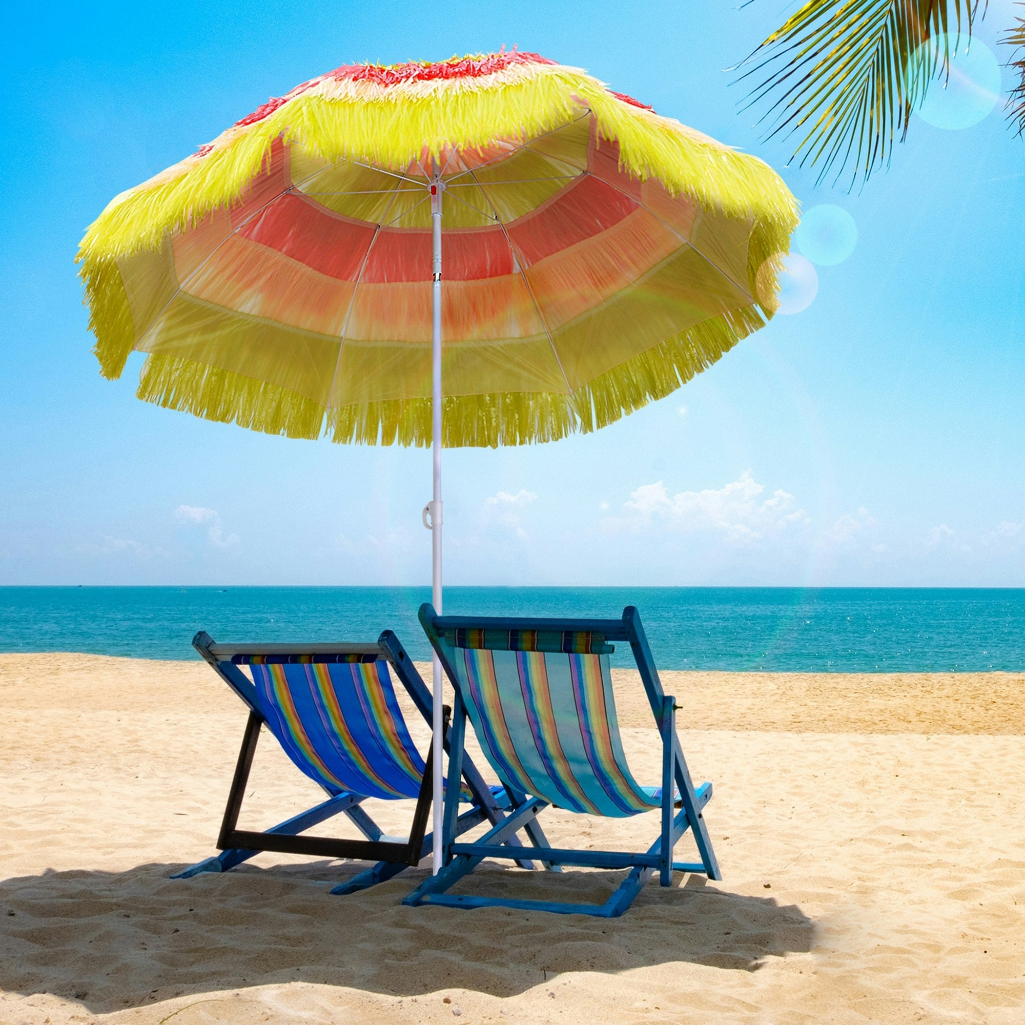 Rackhams 1.6M Garden Hawaii Parasol, Patio Beach Sun Umbrella Sunshade Hawaiian Folding Tilting Crank Parasol (Wheat) - Multicolor - Dia.160 X 190 H Cm