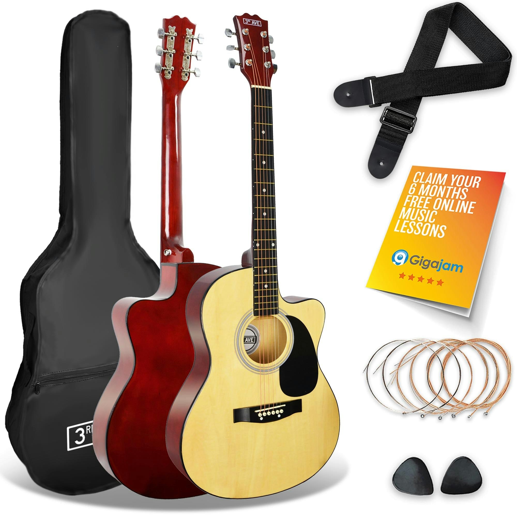 3Rd Avenue Full Size Cutaway Acoustic Guitar Pack - Natural