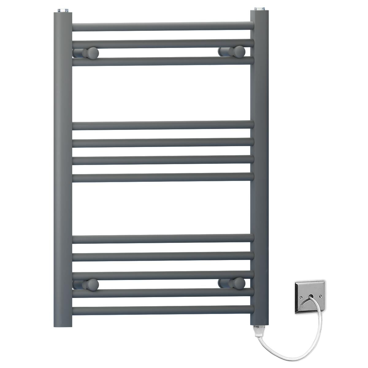 Myhomeware Anthracite/Grey 550Mm X 700Mm Flat Electric Pre-Filled Heated Towel Rail Radiator For Bathroom Designer Standard Element