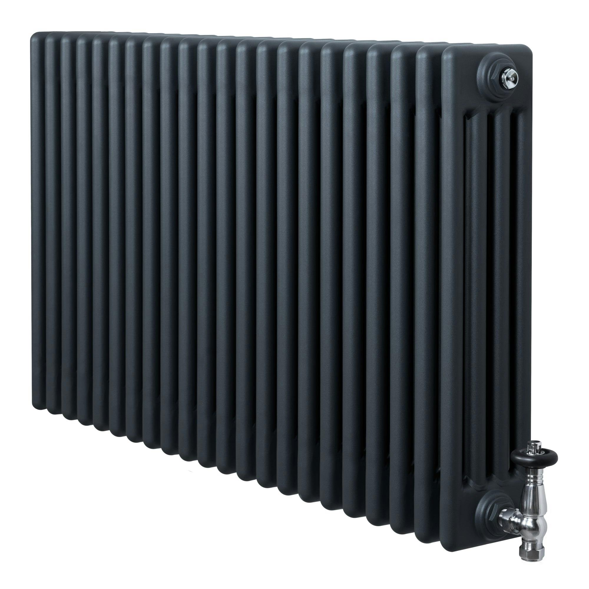 Monstershop Anthracite/Grey Traditional 4 Column Radiator & Valves - 600 X 1010Mm