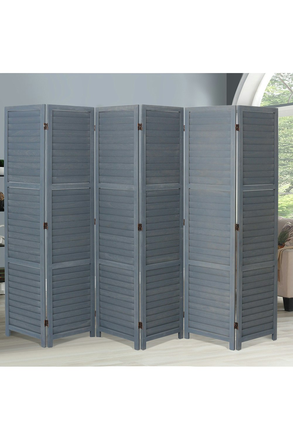 Rackhams Grey H170*L240cm Folding Solid Wood Room Divider Privacy Screen For Home