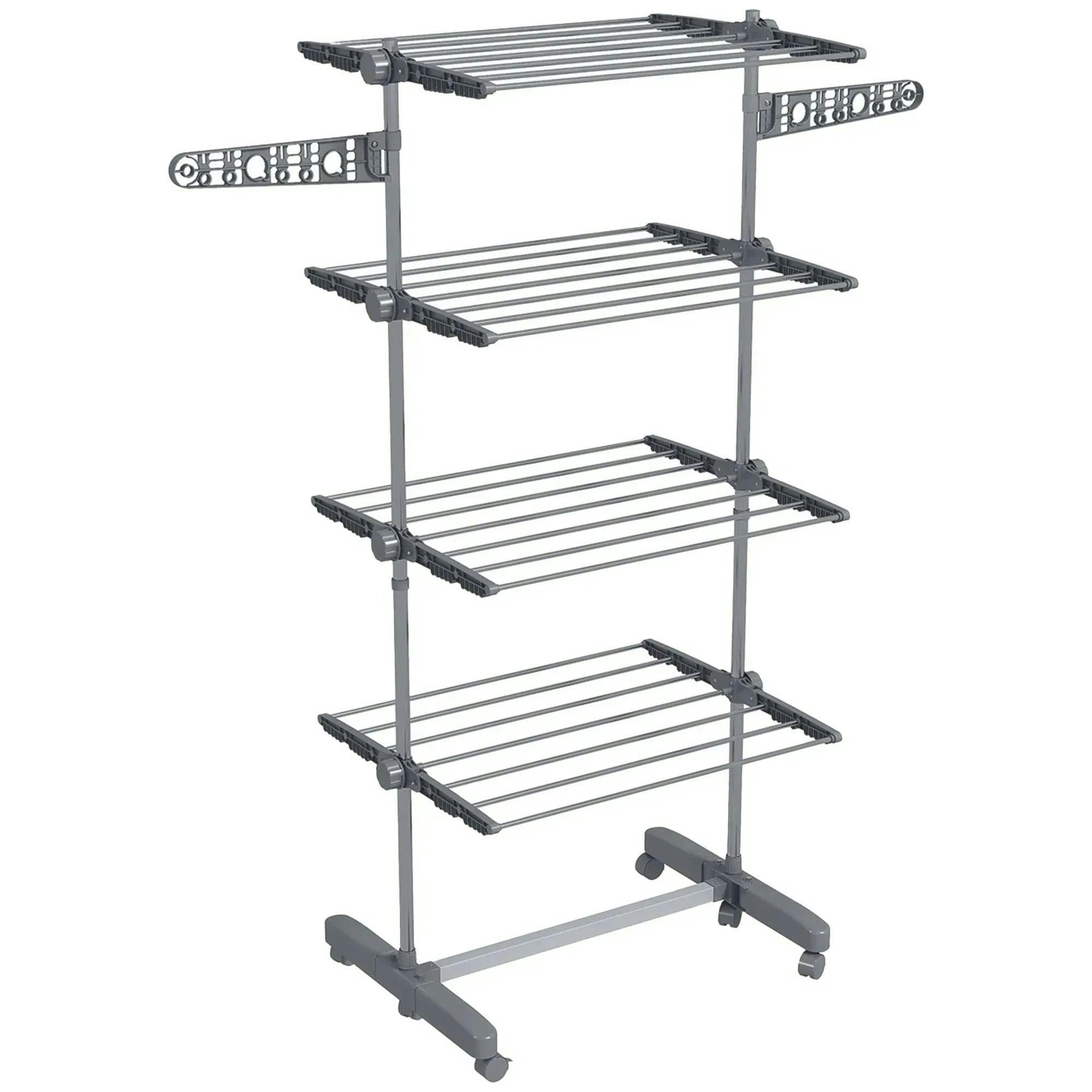 HOMCOM 4-Tier Large Clothes Airer - Stainless Steel - Grey - Image 6