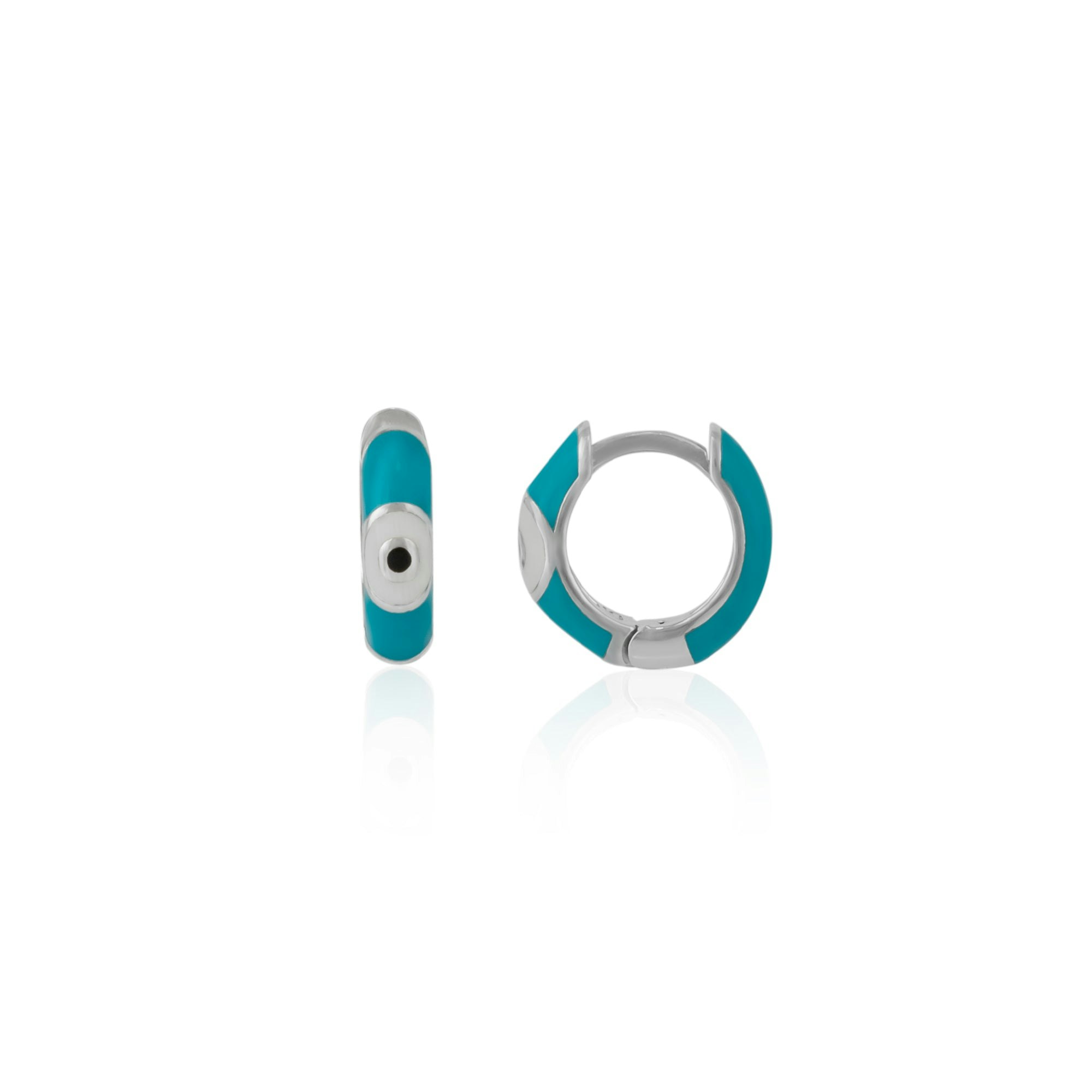 Spero London Blue/Turquoise/Silver Navy & Enamelled Jewelled Eye Sterling Huggie Hoop Earrings