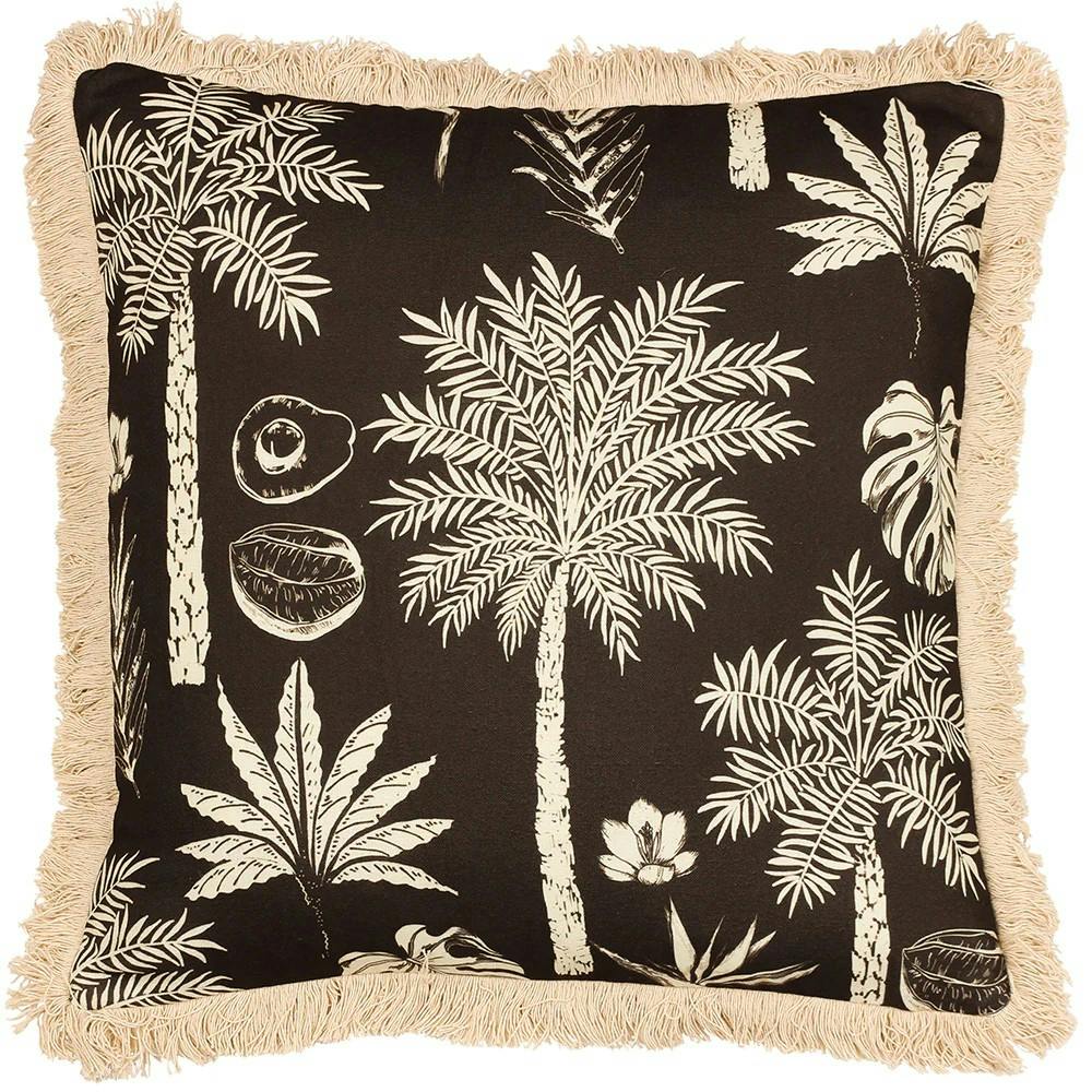 Paoletti Colonial Fringed Palm Tree Cushion Cover - Espresso - 45Cm X 45Cm - Espresso - 100% Polyester