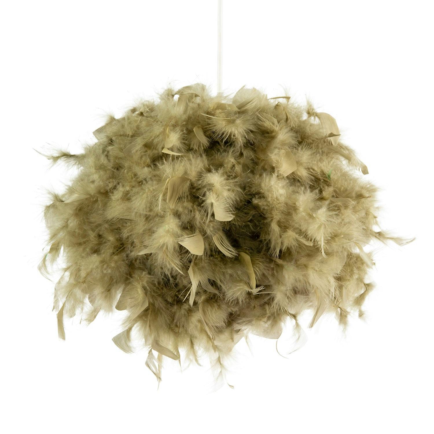 Rackhams Green Eye-Catching And Modern Olive Feather Decorated Pendant Shade