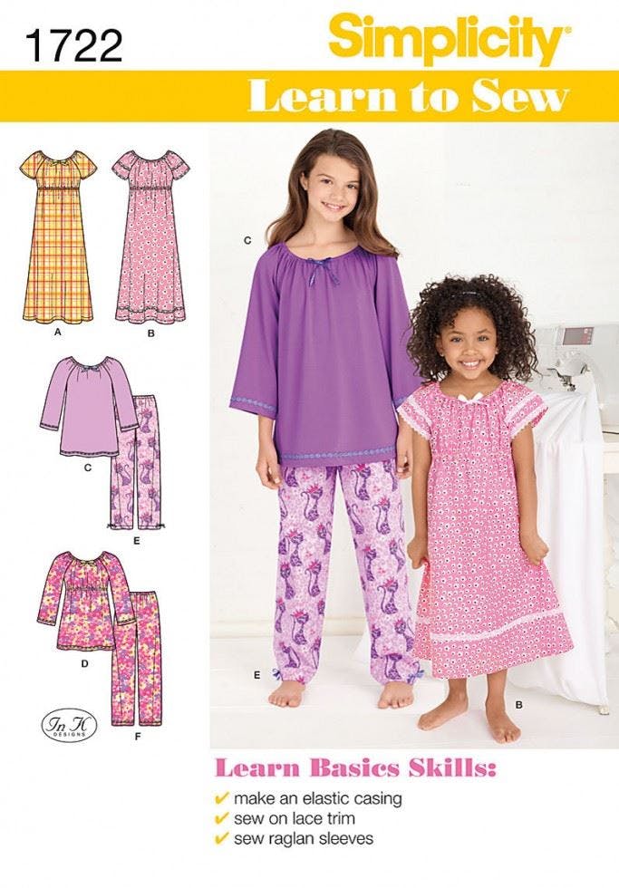 Simplicity Sewing Pattern 1722, Dresses, Trousers, Pyjamas, Tops For Kids, Teenagers, Ages: 3-4-5-6 - Beginner, Easy - Ages: 3-4-5-6