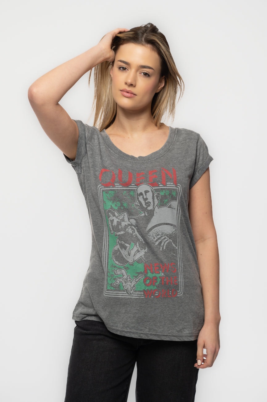 Paradiso Clothing Grey Queen News Of The World Burnout T Shirt - M