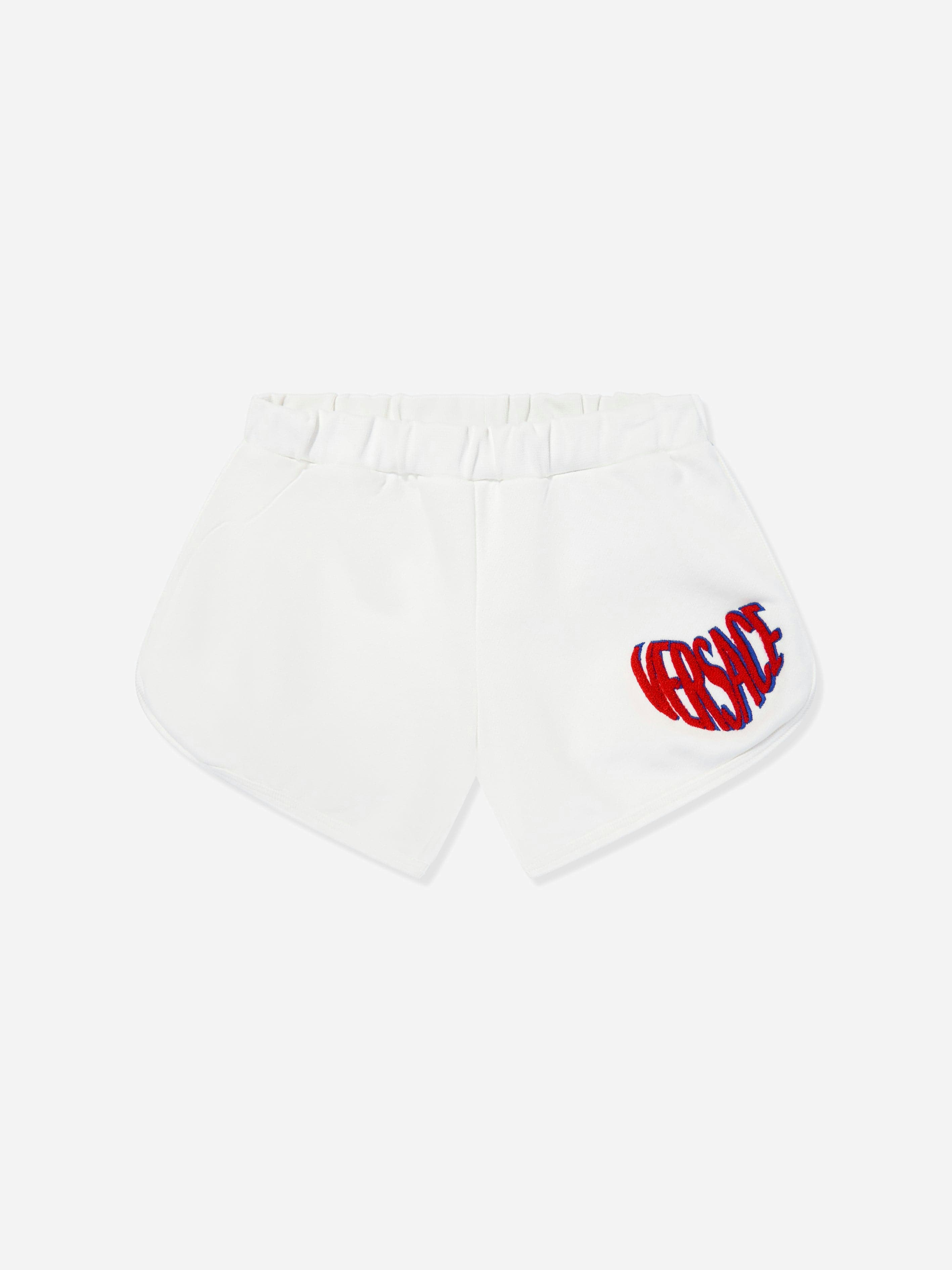 Versace Girls White Embroidered Logo Shorts In - 6 Yrs