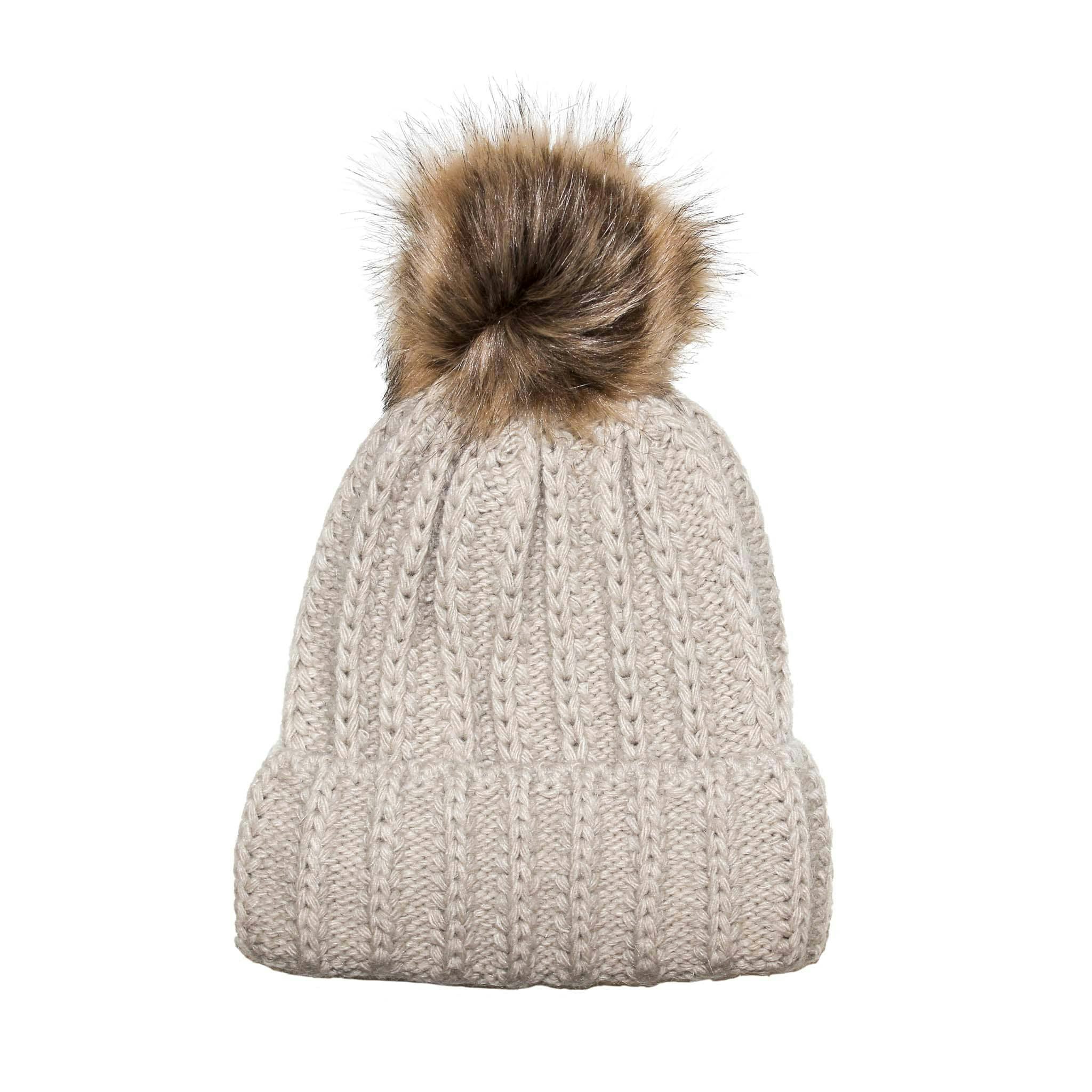 Aran Traditions Fisherman Stitch Pom Pom Hat - Pebble