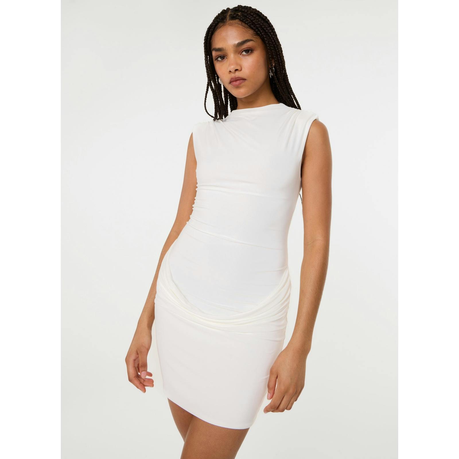 Pink Vanilla Pink/Ivory Vanilla Shoulder Pad Ruched Front Mini Dress - M