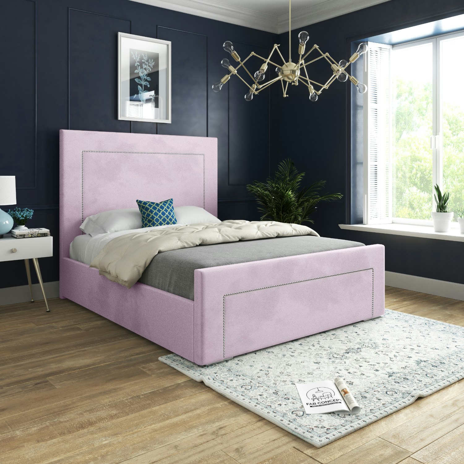 Rackhams Pink Lucca Upholstered Soft Velvet Bed Frame - Small Single