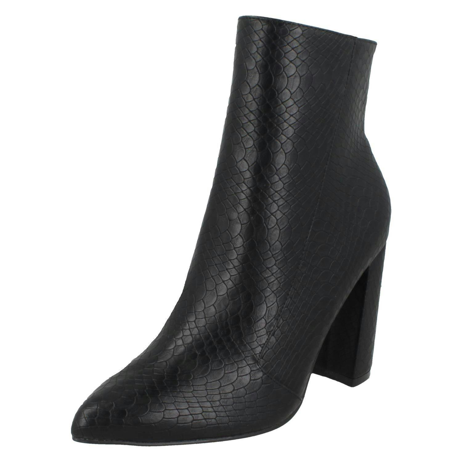 Spot On Women's Black Zip Up Ankle Boots F51140 - Croc Print - Uk 7