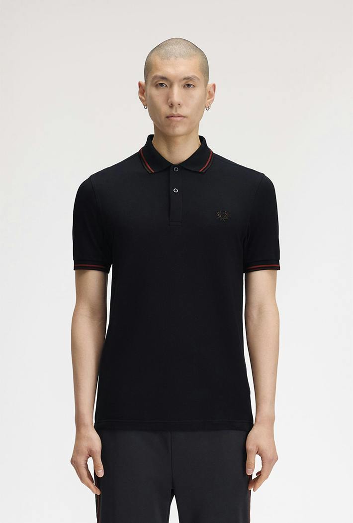 Fred Perry Men's Twin Tipped Polo Shirt Navy In Nvy/Brndy/Rchbrn, Cotton, Size M - Image 5