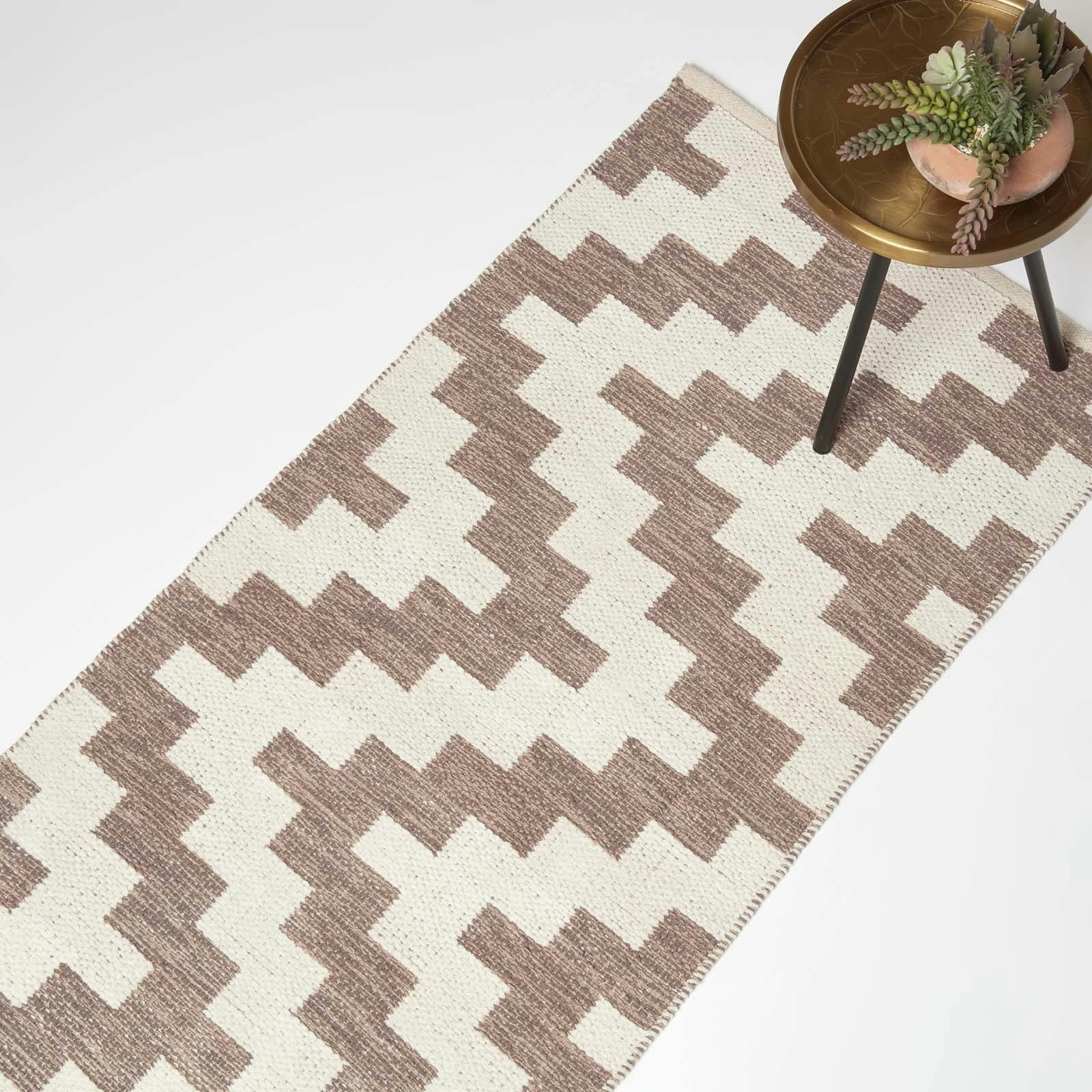 Rackhams Brown Malina & Natural Kilim Cotton Rug - 66 X 200 Cm