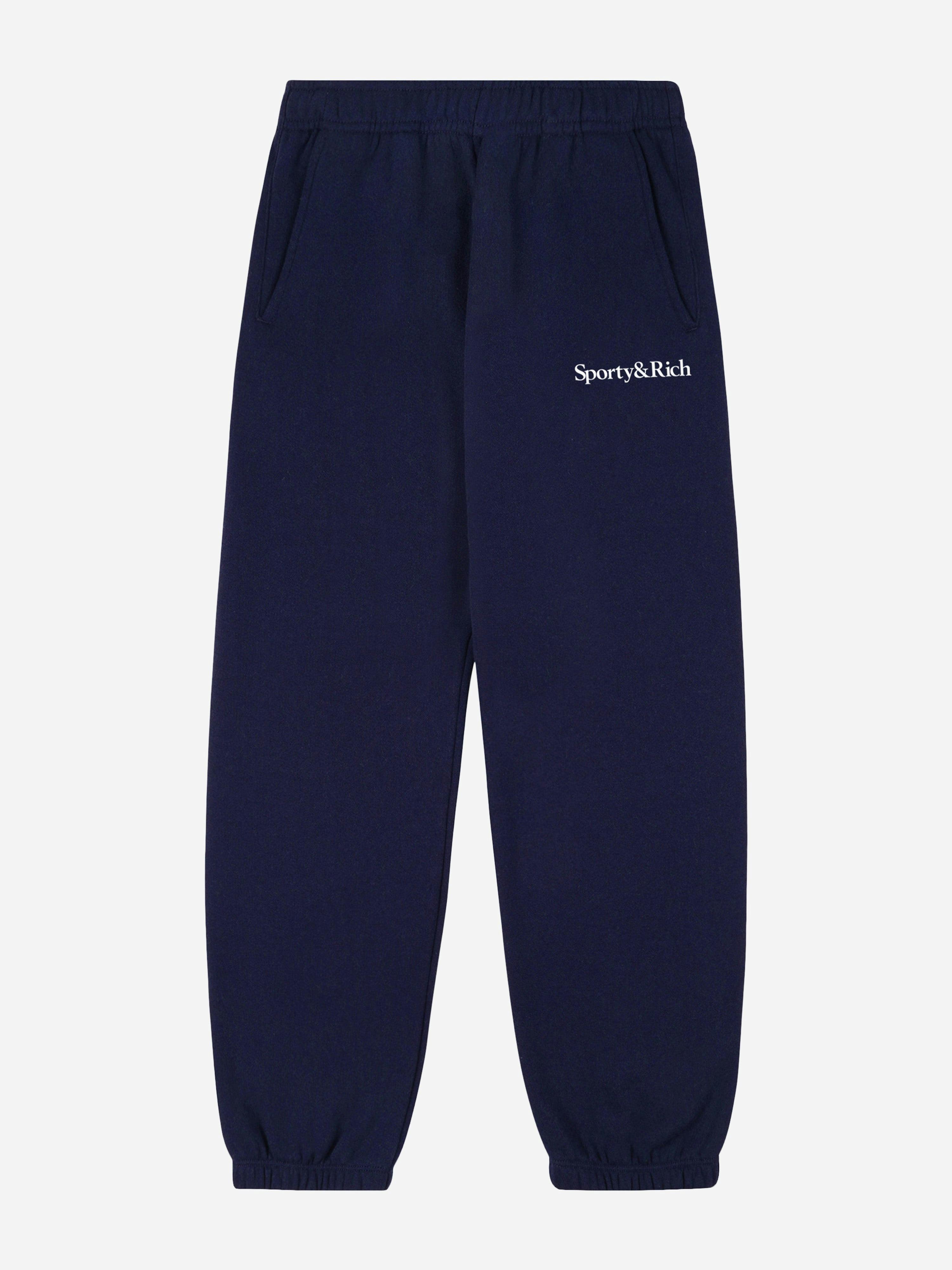 Sporty & Rich Unisex Kids Dark Kids Serif Logo Joggers In Navy - Navy - 4 - 6 Yrs