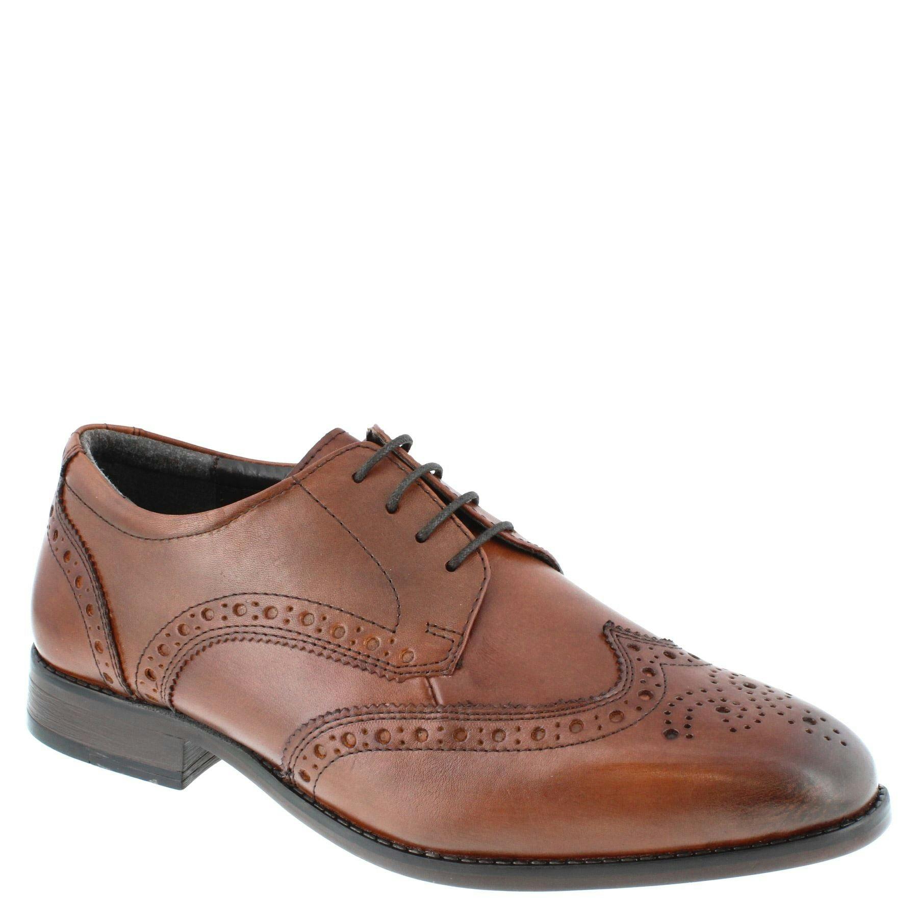 Hx London Men's Barbican Leather Brogue Shoes - Conker - 9 Uk