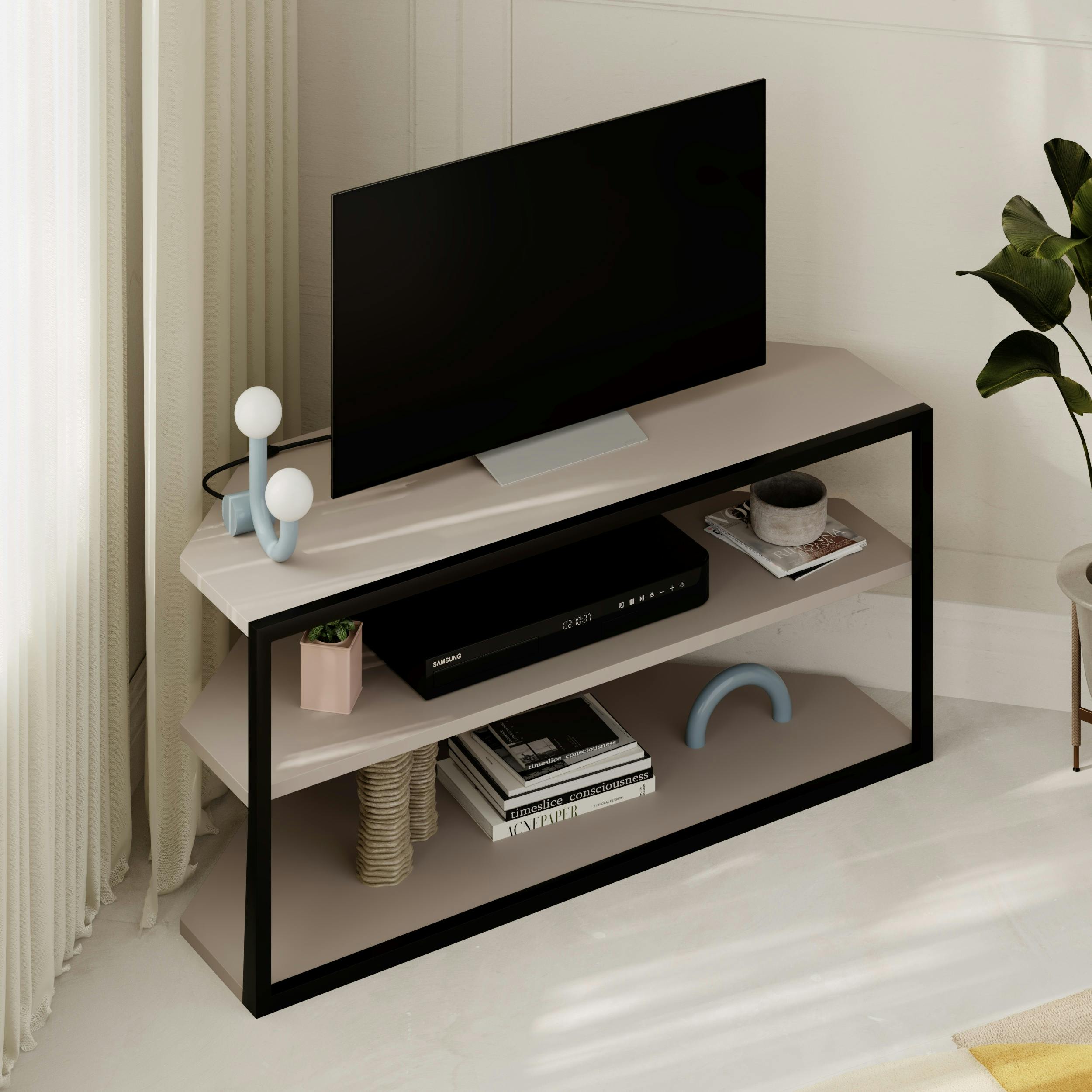 Decortie Echo 2 Shelf TV Unit - Mocha Grey - Metal Frame - Modern Design - Image 3