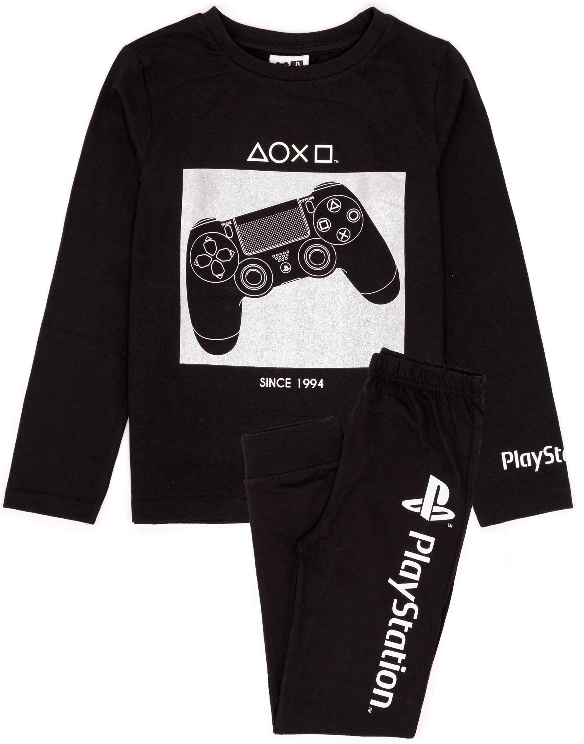 Vanilla Underground Boys Black Playstation Game Controller & Symbols Graphic Print Long Sleeve Long Leg Pyjama Set [Dis] - 5-6 Years