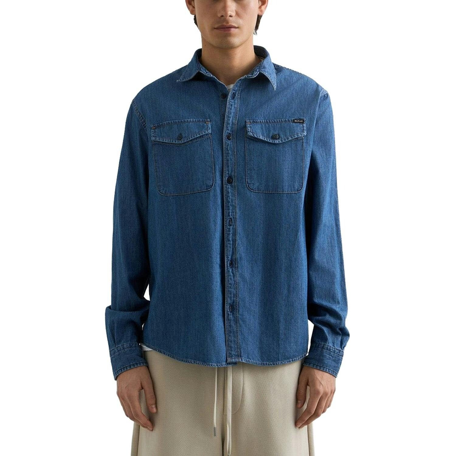 Replay Men's Mid Blue Long Sleeve Denim Shirt - M - Image 4
